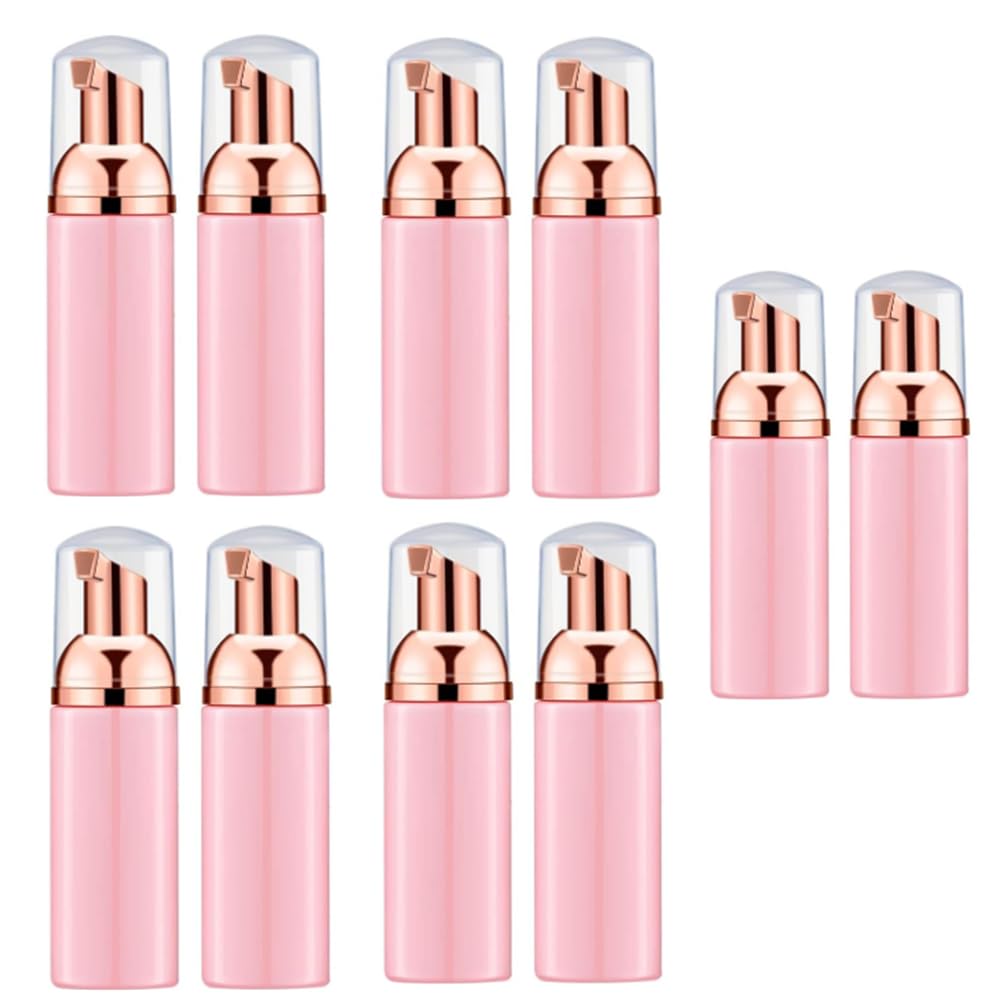 10 Pack 1.7oz Empty Lash Shampoo Bottles with Gold Pump - Travel Size Foam Dispenser for Soap, Shampoo, Face Wash (Rose Gold, Pink) | Perfect for Salon, Home Use & Travel Toiletries