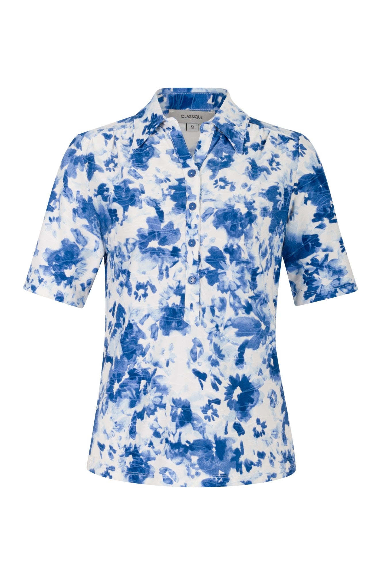 Premium Polyester Blend Polo Shirt for Men - Indigo White Floral Print (Style 9122A1) | Casual Wear, Office Attire & Summer Fashion