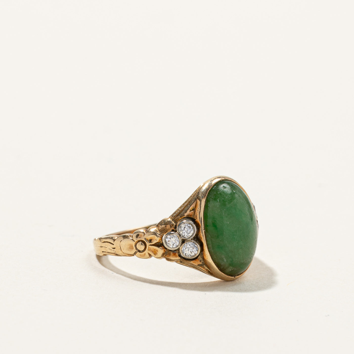3.00ct Nephrite Jade & Diamond Ring (0.09ctw) - Size 7 | Elegant Green Gemstone Jewelry for Women | Perfect for Weddings, Anniversaries & Special Occasions