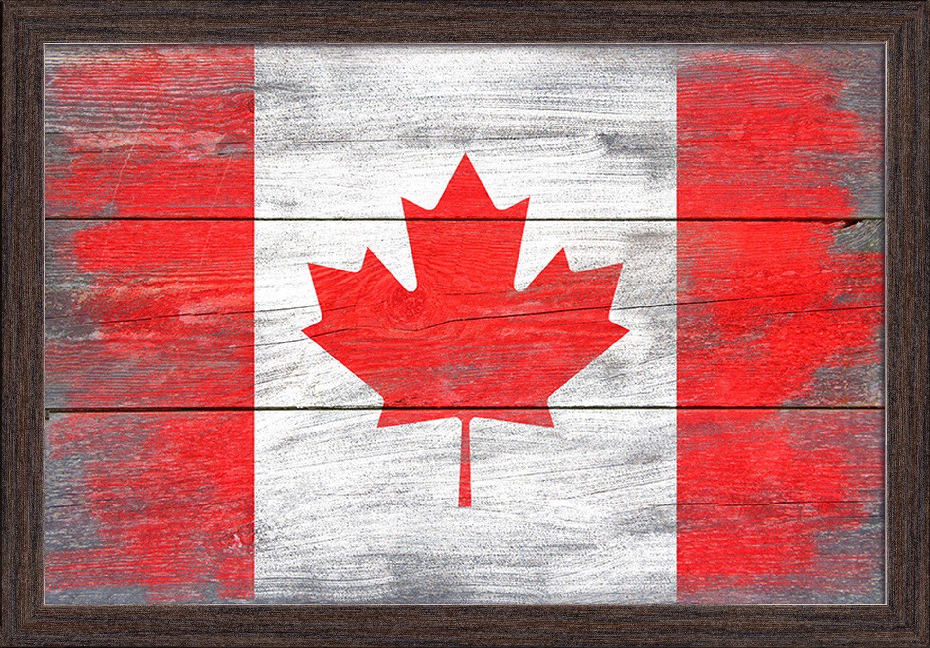 Rustic Canada Country Flag - 16x24 Inch Giclee Fine Art Print with Recycled Wood Frame in Espresso Brown - Perfect for Home Decor, Office Wall Art & Canadian Pride Display