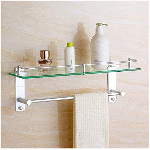 Polished Aluminum Bathroom Shelves - Wall Mounted Shower Glass Shelf with Towel Rail, Space Saving Storage Organizer (50cm) - Perfect for Bathroom, Shower, and Spa Organization
