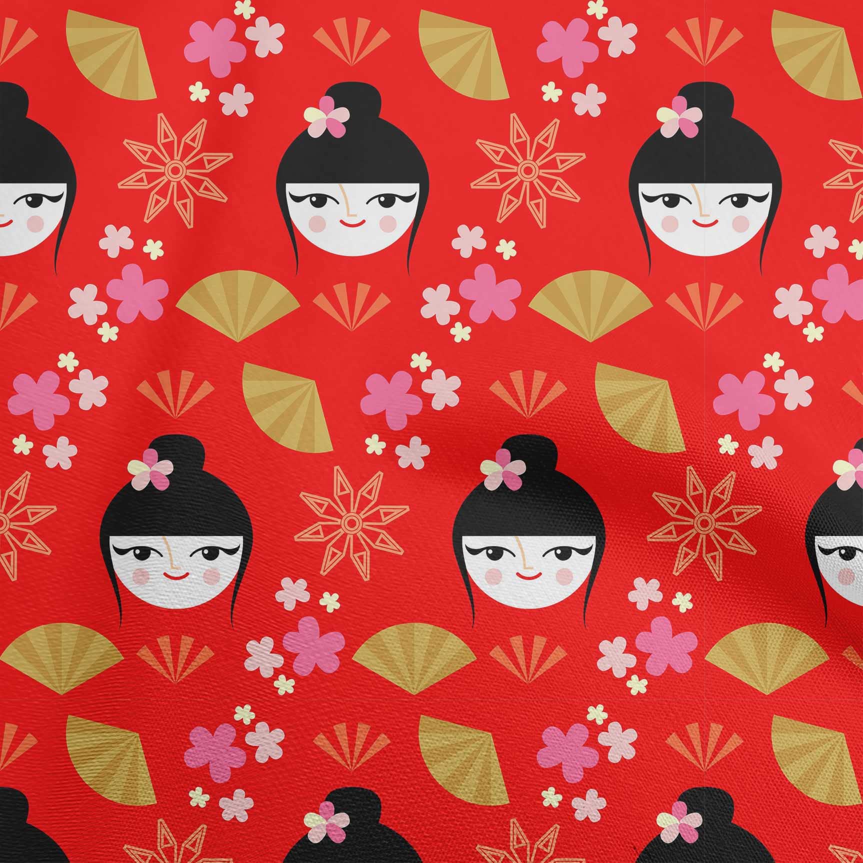 oneOone Polyester Spandex Red Japanese Fan Print Fabric - 56 Inch Wide Sewing Material for DIY Crafts, Kimonos & Home Decor | Premium Printed Fabric by The Yard