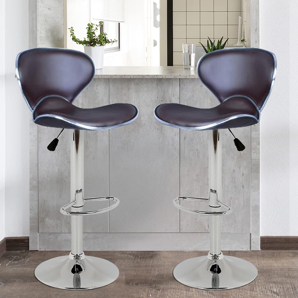 **Set of 2 Adjustable Height Swivel Bar Stools - PU Leather Counter Stools with Chrome Base, Brown - Perfect for Kitchen Islands, Bars & Dining Countertops**