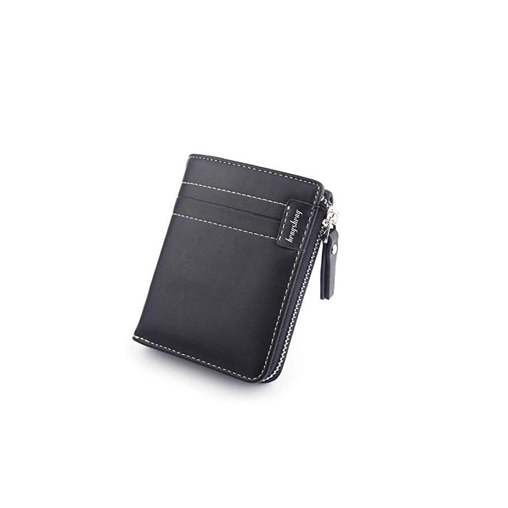 Men's PU Leather Slim Front Pocket Wallet with Zip, Credit Card Holder, ID Window & Cash Slot - Black | Perfect for Everyday Use, Travel & Business