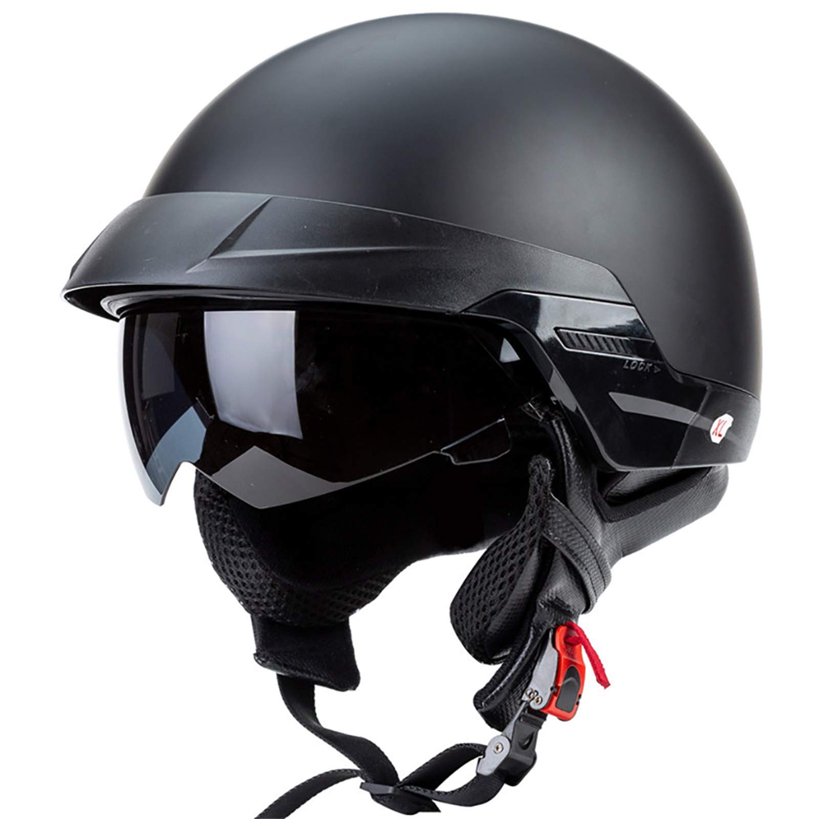 GAOZ DOT Approved Unisex Adult Motorcycle Half Face Helmet with Glasses - Lightweight Cruiser Chopper Moped Scooter Helmet (57-62CM) in Matte Black - Perfect for Urban Commuting & Weekend Rides