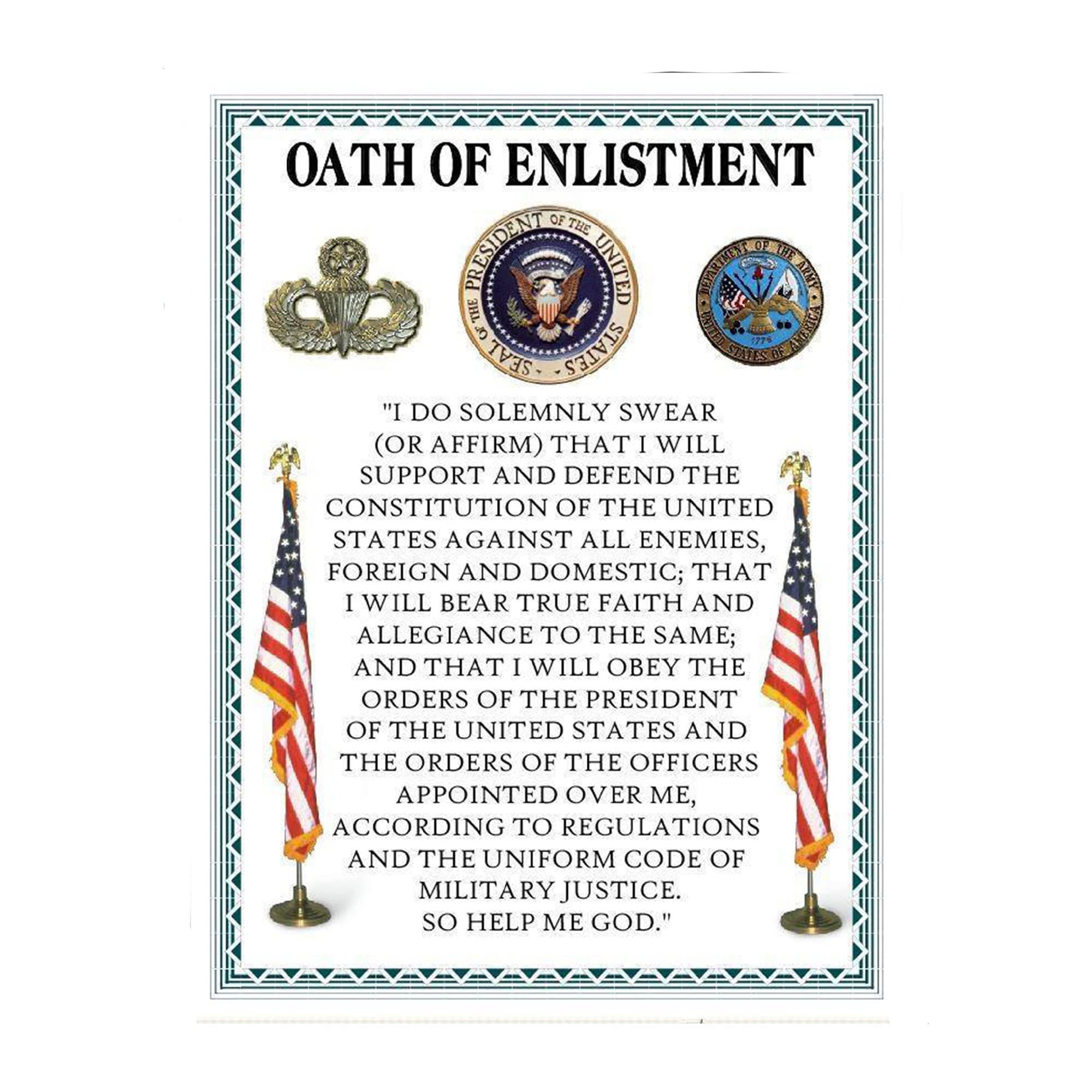 Oath Of Enlistment - Patriotic U.S. Military Wall Art Poster | Motivational Home Decor for Bedroom, Boys Room & Independence Day | Unframed 8x10 Inches | Perfect for Military Appreciation, Veterans Day & Patriotic Gift Giving