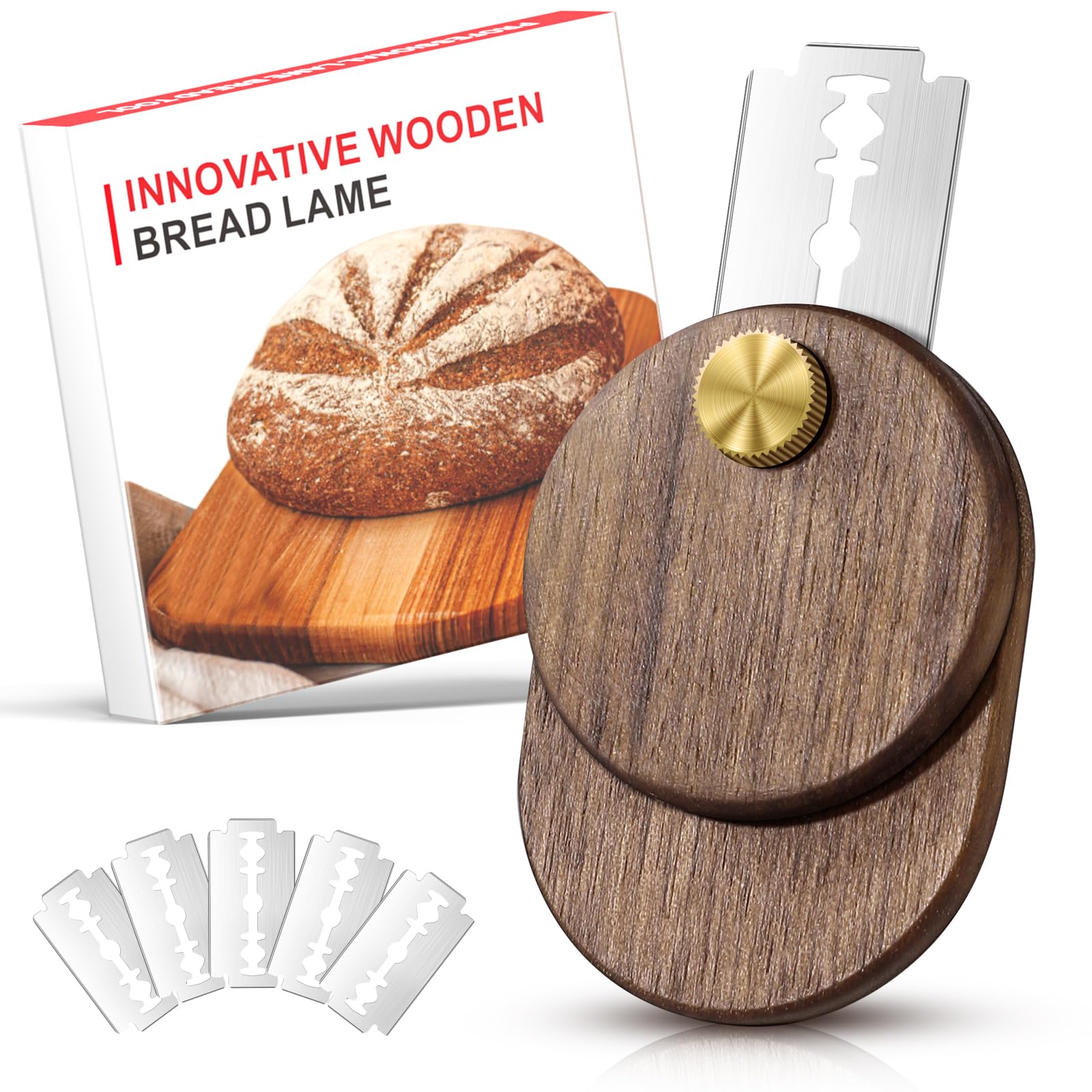 Premium Black Walnut Bread Lame - Professional Sourdough Scoring Tool with 5 Replaceable Razor Blades | Perfect for Artisan Bread Baking, Homemade Loaves & Crusty Baguettes | Ideal for Bakers & Bread Making Enthusiasts