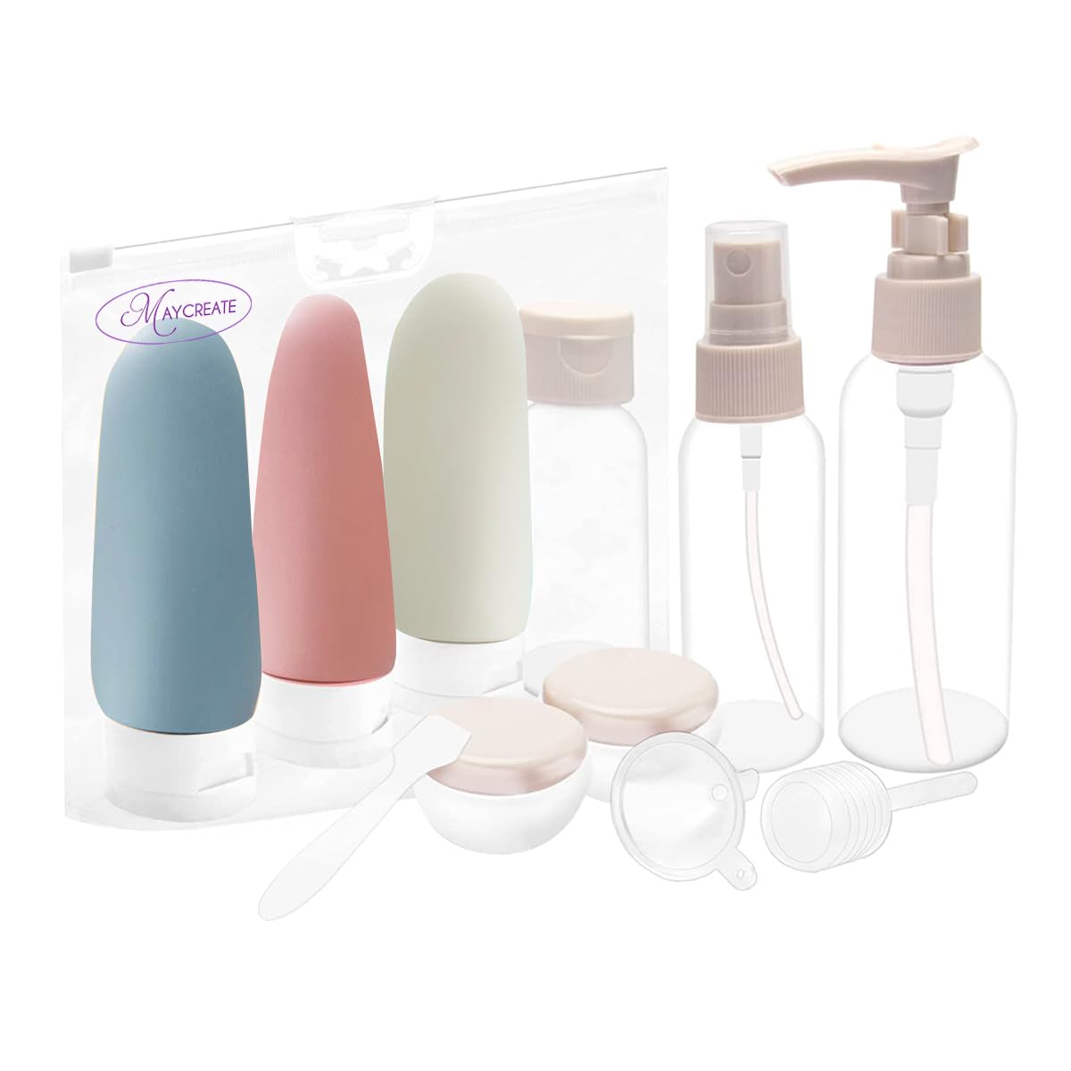 MAYCREATE® 11-Piece Travel Bottle Set - Leak-Proof Refillable Toiletry Containers for Shampoo, Lotion & Shower Gel | TSA Approved Empty Travel Bottles Kit with Cream Jars & Spray Bottles | Perfect for Air Travel, Gym, Camping & Vacation Essentials