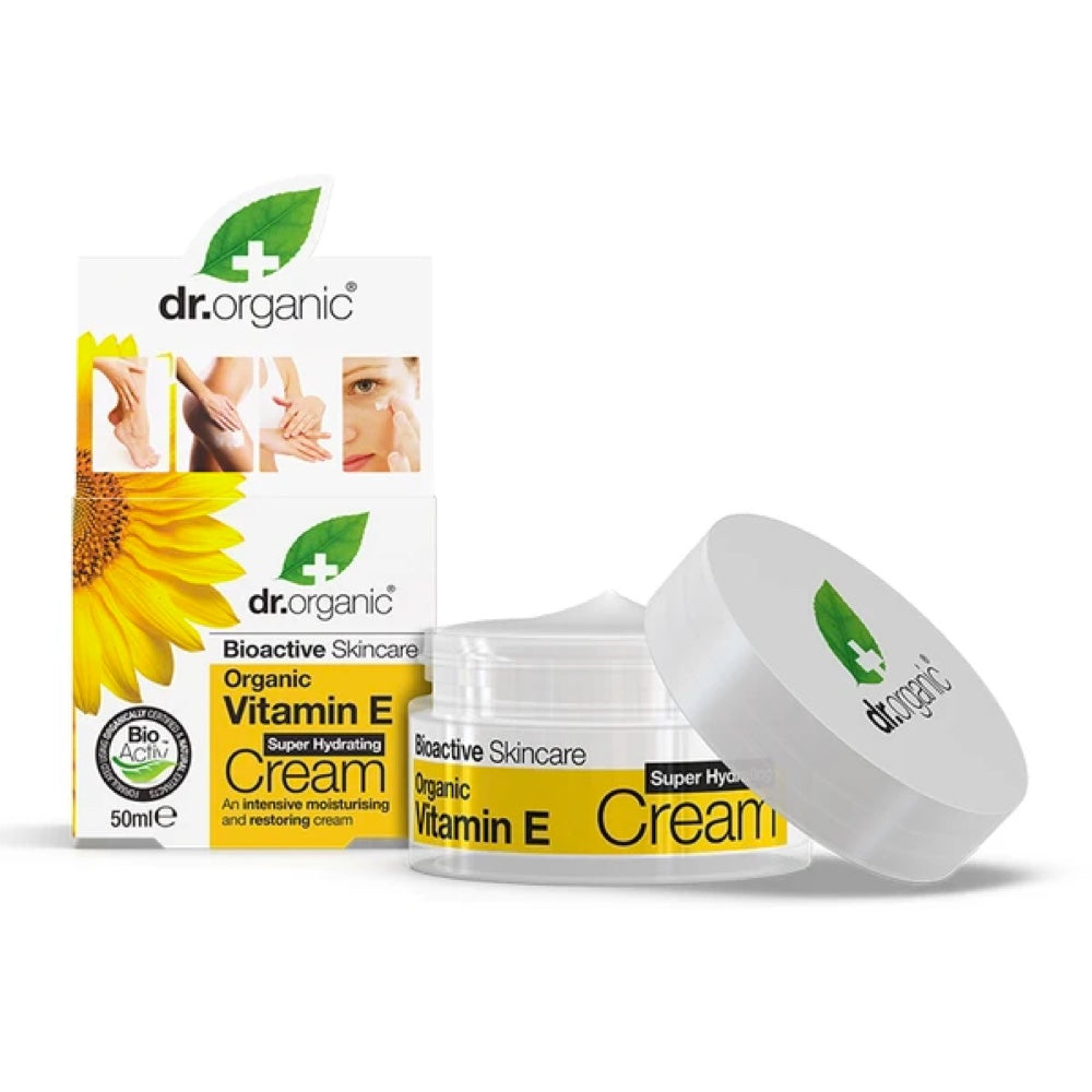 DR ORGANIC Vitamin E Cream 50ml - Hydrating & Nourishing Face Moisturizer for Dry Skin - Day & Night Use for Smooth & Glowing Skin