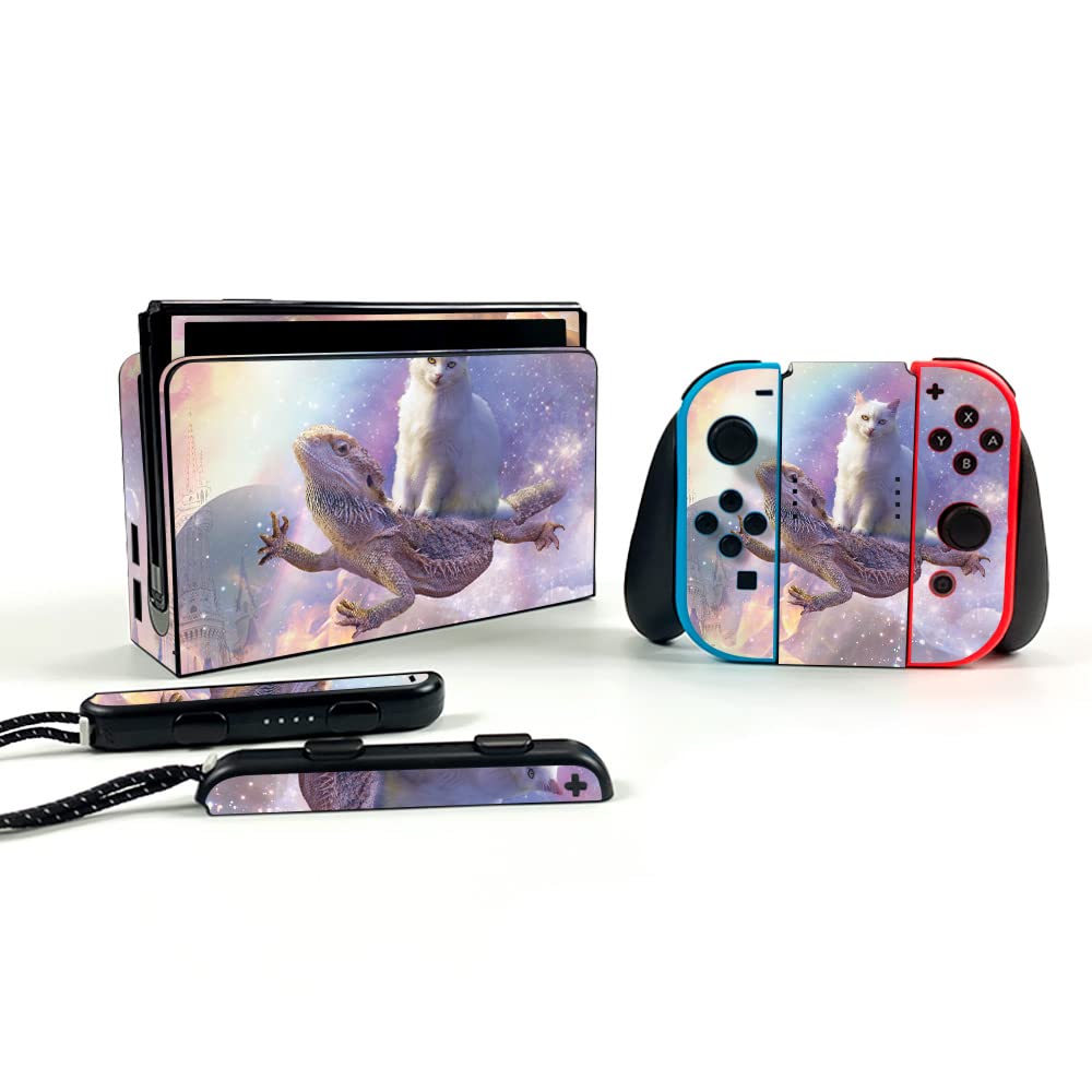 Premium Carbon Fiber Skin for Nintendo Switch OLED - Cat Lizard Fantasy Design | Protective & Durable Textured Cover | Easy Application | Made in USA | Perfect for Gaming Protection & Personalization