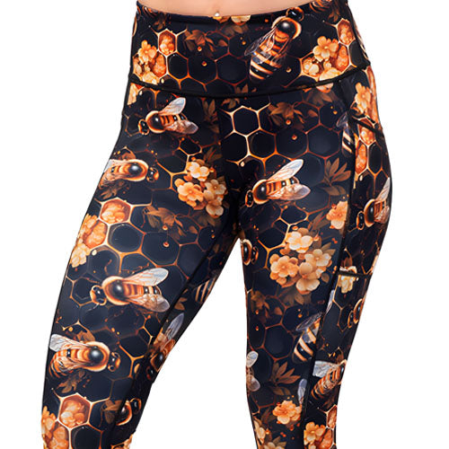 Queen Bee High Waist Yoga Leggings for Women - Comfortable Workout Tights with Pockets - Perfect for Yoga, Gym, Running & Lounge Wear
