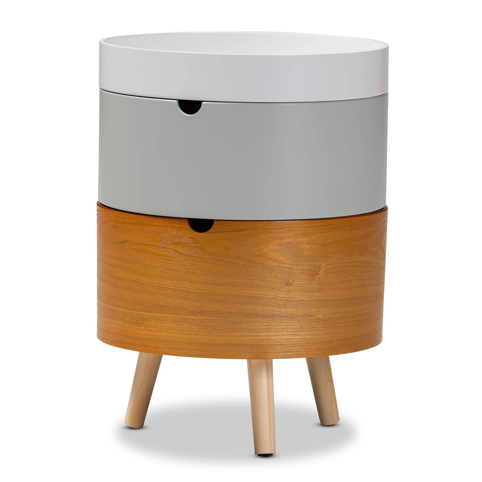 Baxton Studio Modern Nightstand - White, Light Gray & Natural Wood Finish - Bedside Table for Bedroom, Living Room & Guest Room
