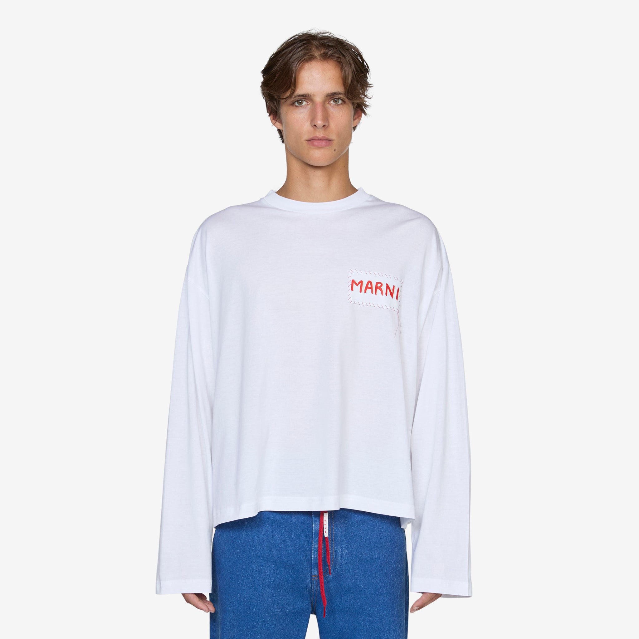 Stitch Logo Long Sleeve T-Shirt for Women - Soft Cotton Crewneck Top in Lily White | Casual Wear, Street Style & Everyday Outfits