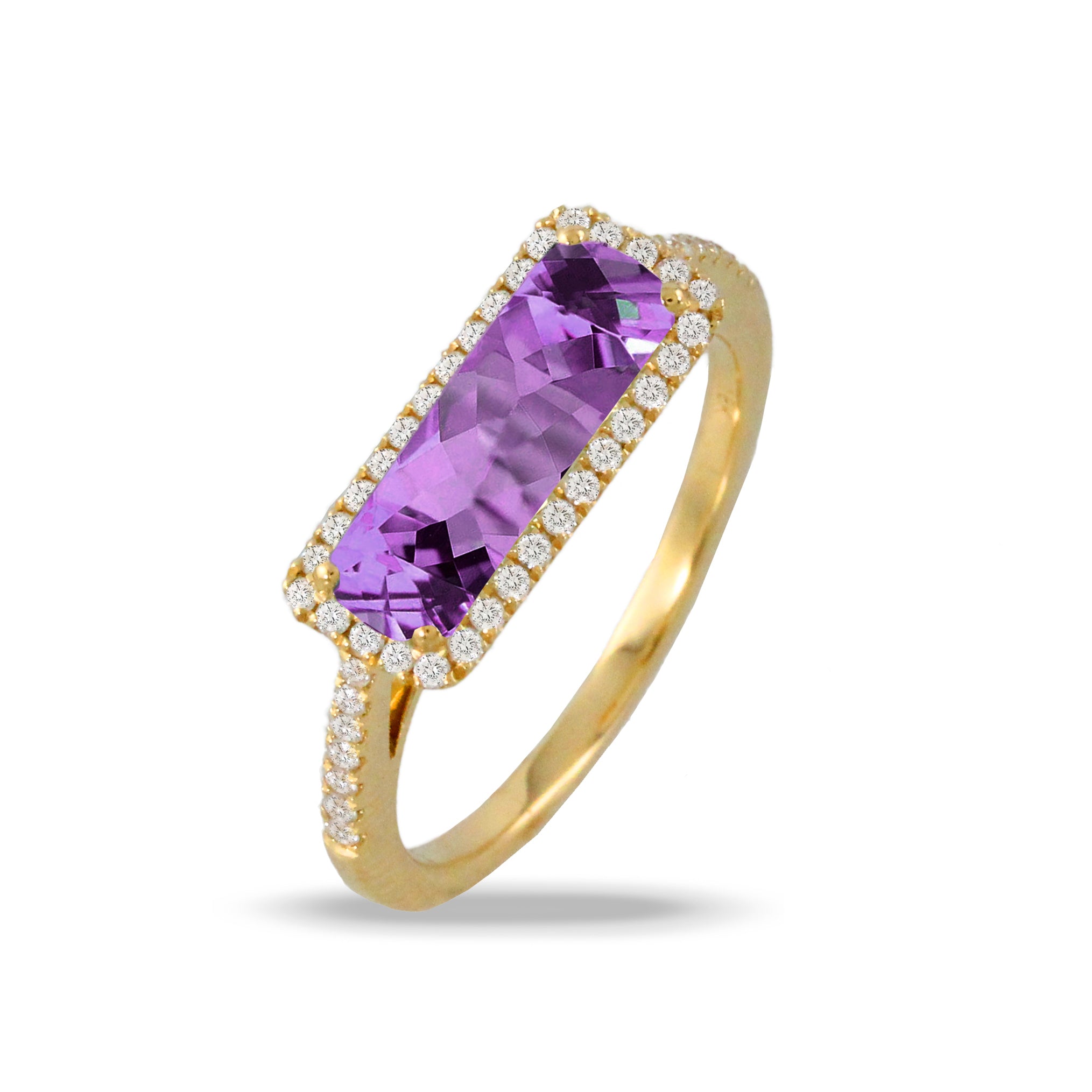 18K Yellow Gold Amethyst & Diamond East West Ring for Women | Elegant Jewelry Gift for Anniversary, Engagement & Special Occasions