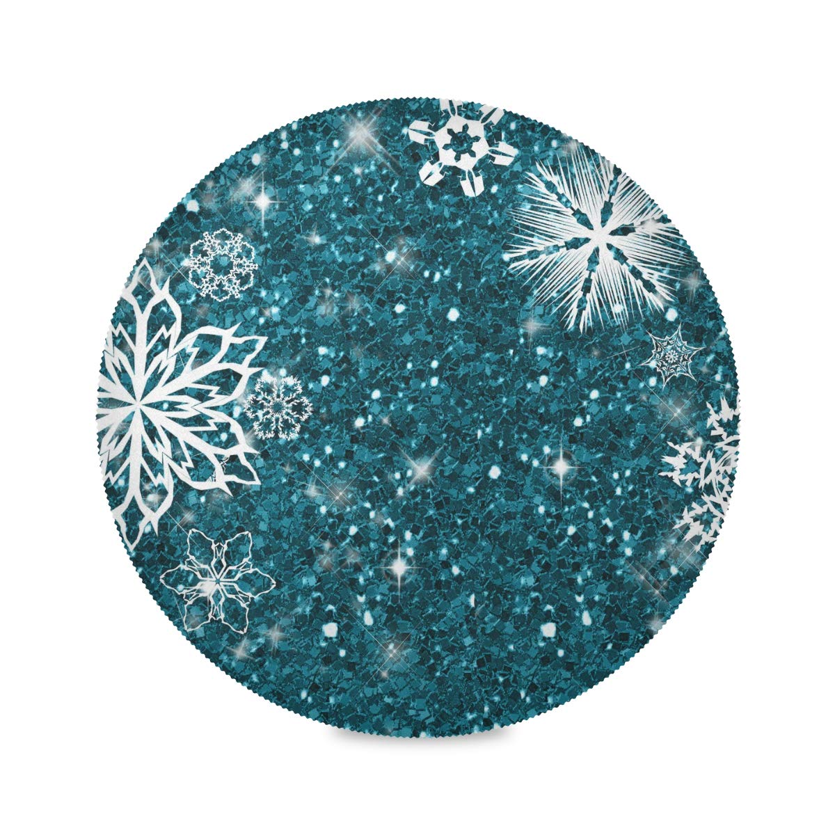 HESLING 4-Pack Round Placemats for Kitchen Table - Heat Resistant Hot Dish Mats with Winter Blue Glitter Snowflake Design - Perfect for Holiday Dining, Christmas Decor, and Cozy Winter Meals