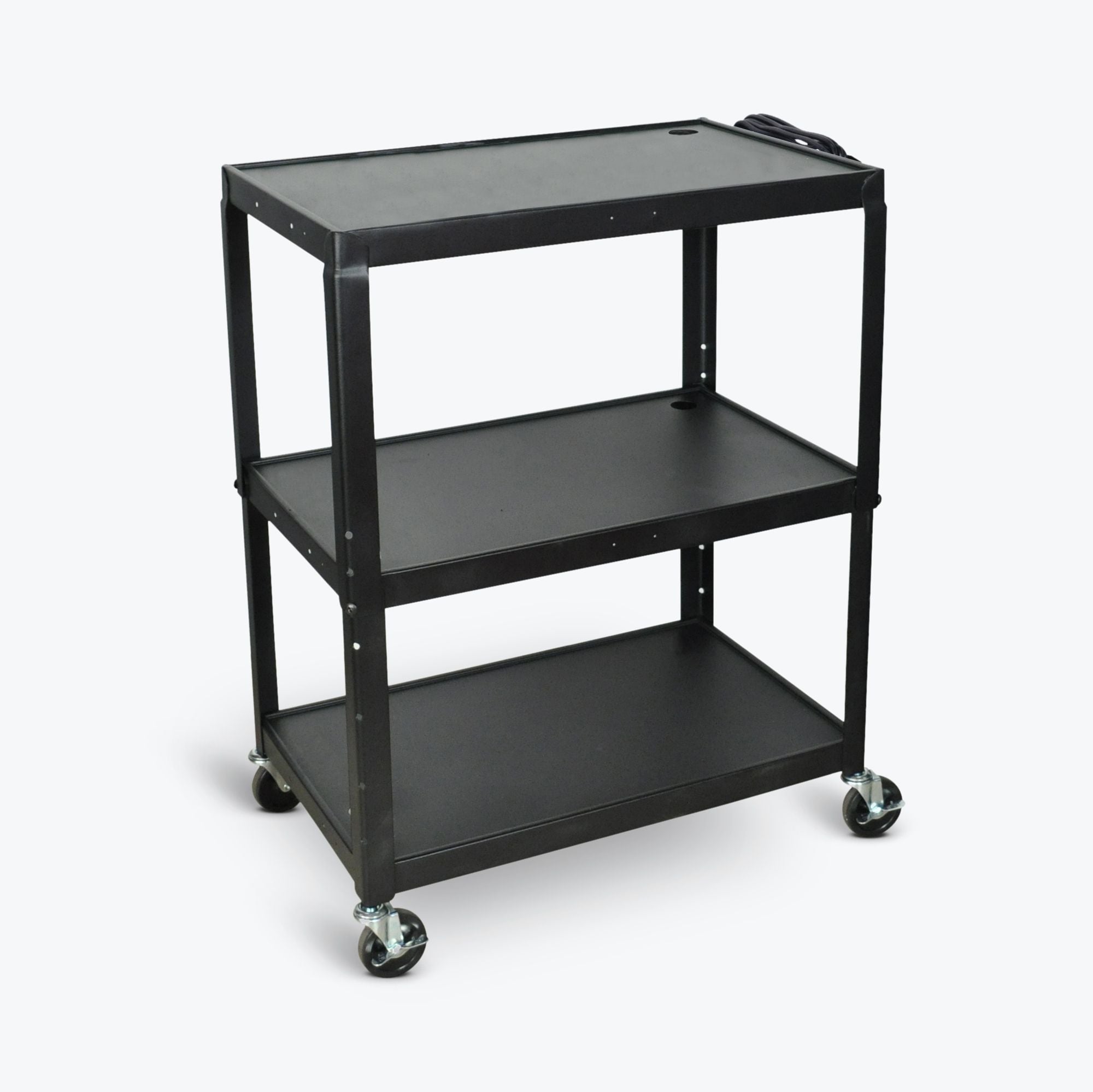 Extra Large Adjustable Height Steel AV Cart with 3 Shelves - Heavy Duty Black Mobile Stand for Projectors, TVs & Audio Equipment - Perfect for Classrooms, Offices & Home Theaters