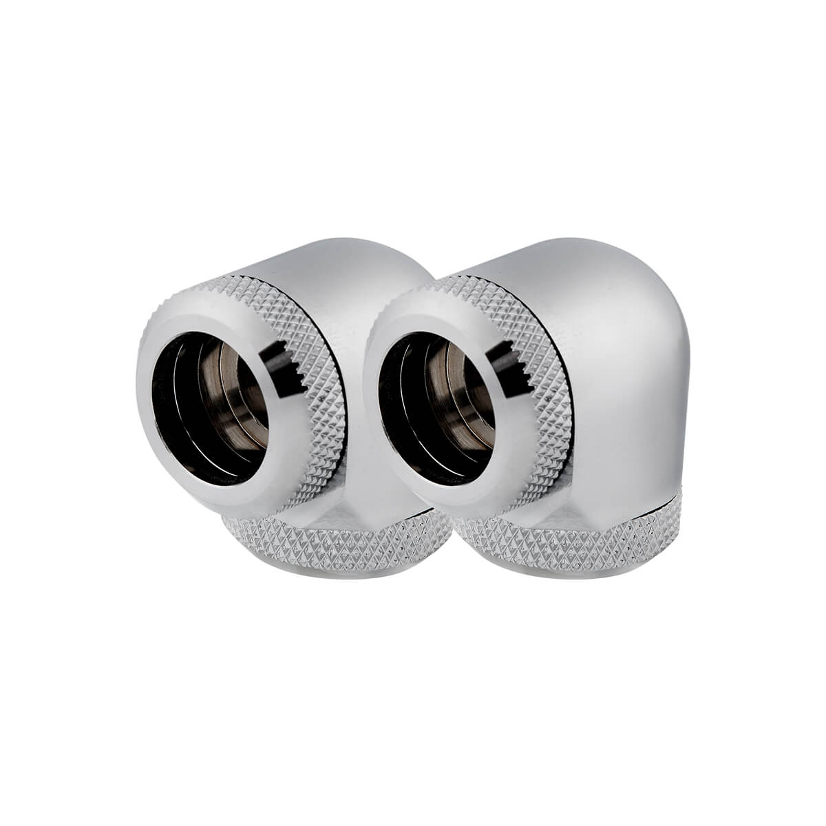 Corsair Hydro X Series XF Hardline 14mm 90° Angled Compression Fitting Twin Pack - Chrome Finish for Custom Water Cooling PC Builds - Perfect for Gaming Rigs and High-Performance Computers