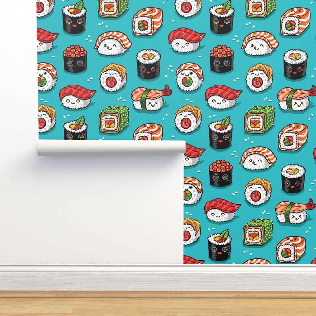 Peel & Stick Removable Wallpaper - 3ft x 2ft Cute Sushi Kawaii Japanese Food Design | Self-Adhesive Decorative Wallpaper for Kitchen, Bedroom, Nursery & Office | Easy to Apply & Remove