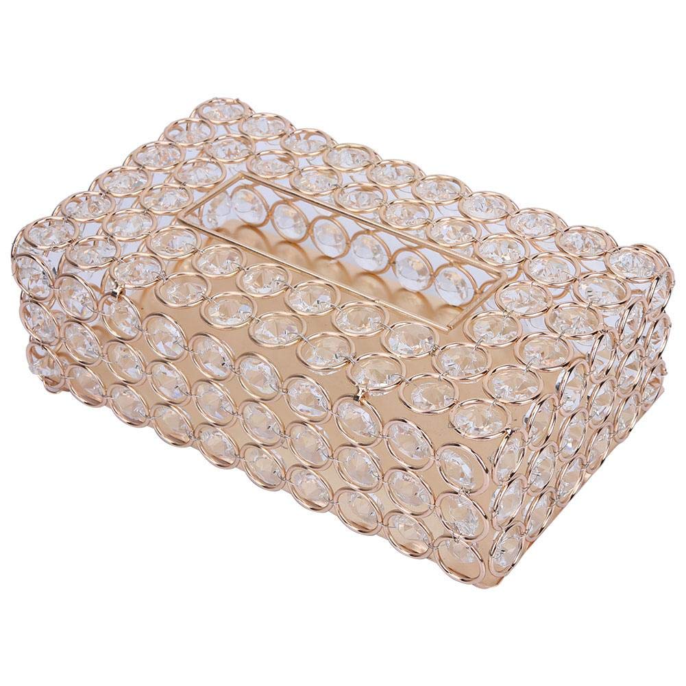 Pssopp Crystal Tissue Box Cover - Elegant Rectangular Decorative Tissue Holder for Home, Office & Car - Gold Napkin Box Organizer | Perfect for Living Room Decor, Desk Accessories & Vehicle Interior Styling