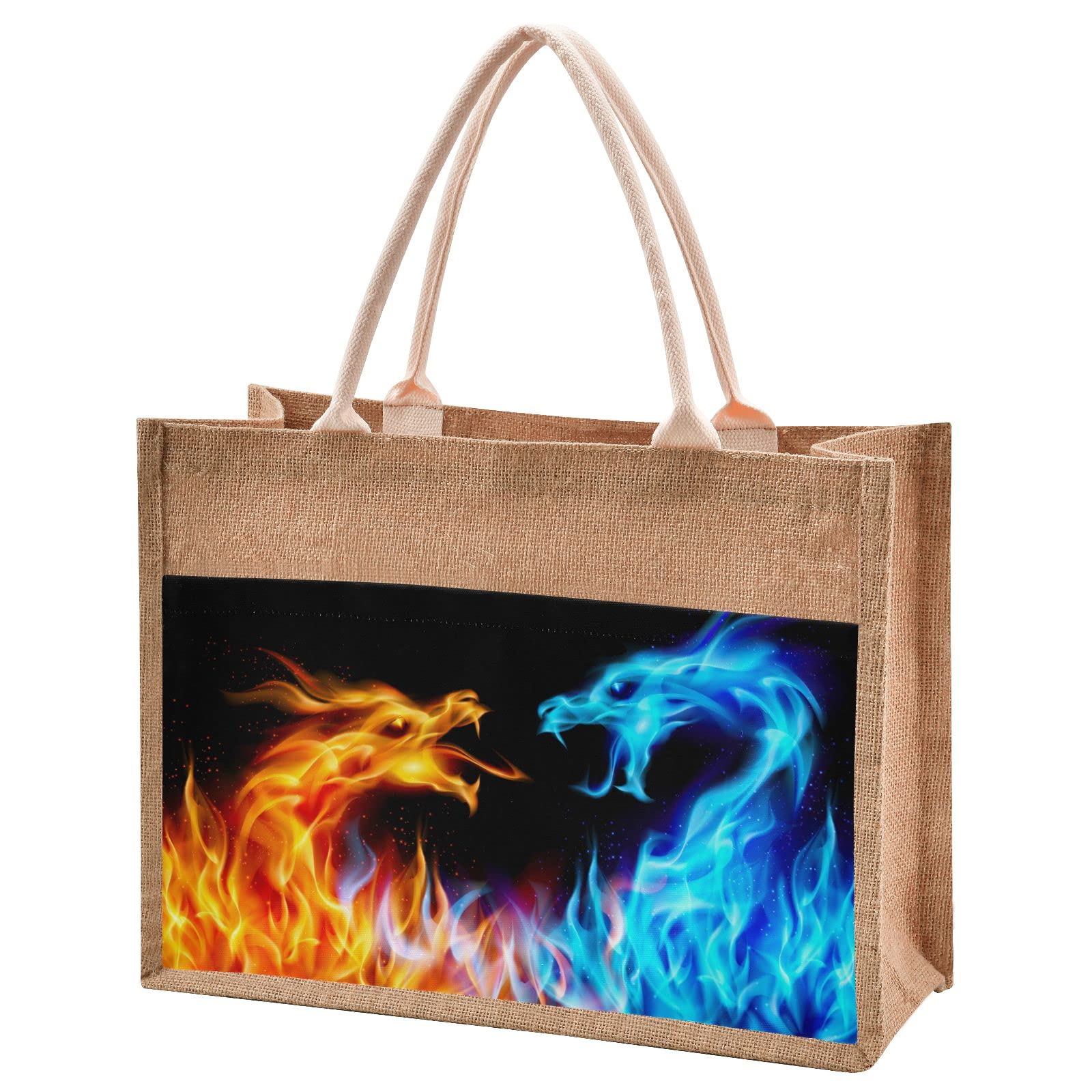 Eco-Friendly Waterproof Jute Tote Bag - Gem Dragonfly Design Reusable Grocery Shopping Bag for Beach, Travel & Daily Use | Sustainable Burlap Straw Handbag for Women & Men