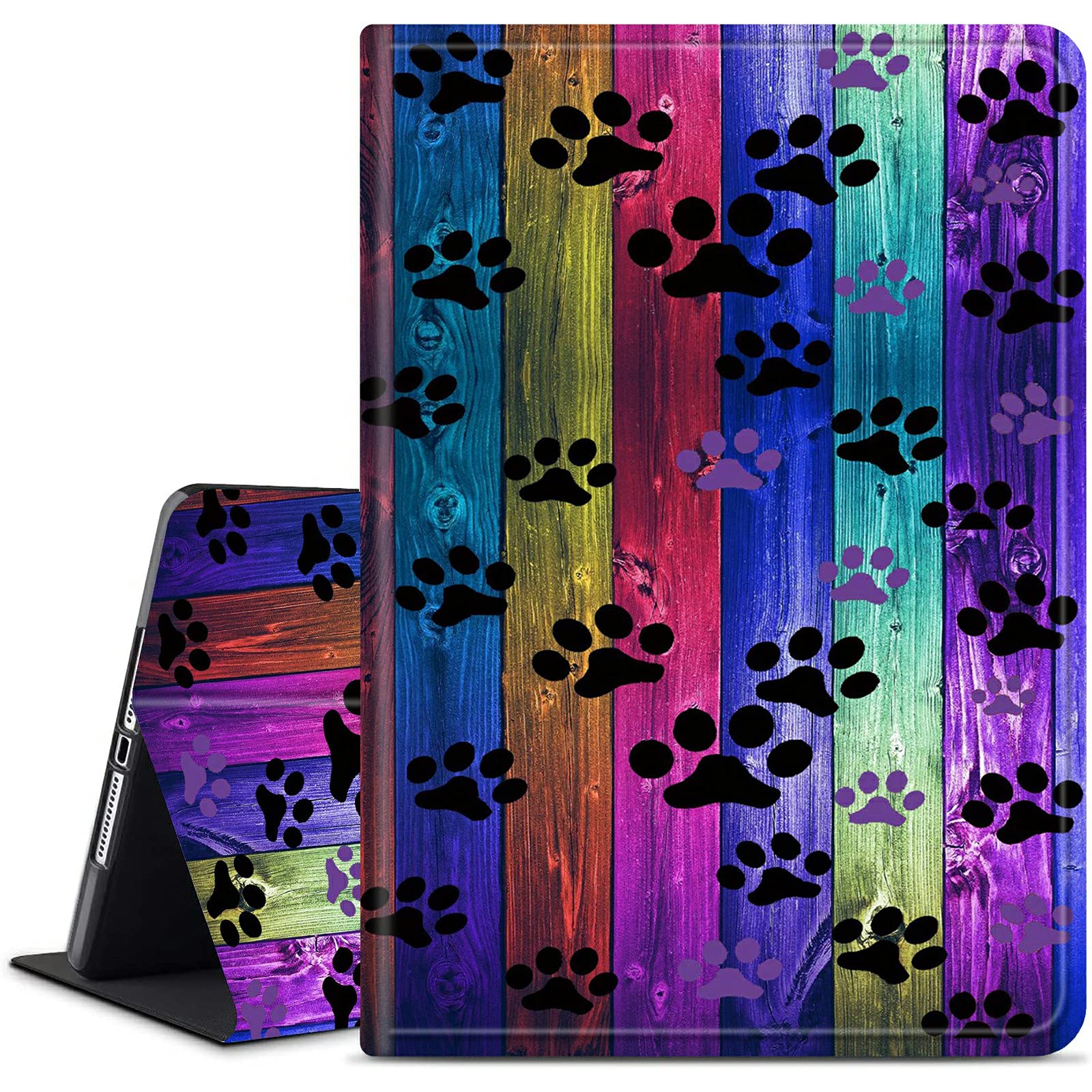 Dikoer Slim Adjustable Stand Case for All-New Kindle Fire HD 10 & 10 Plus Tablet (11th Gen, 2021) - Protective Smart Cover with Back Shell for 10.1 Inch Fire HD Tablet - Multicolor Dog Paws Design - Perfect for Reading, Watching Movies & Travel Use