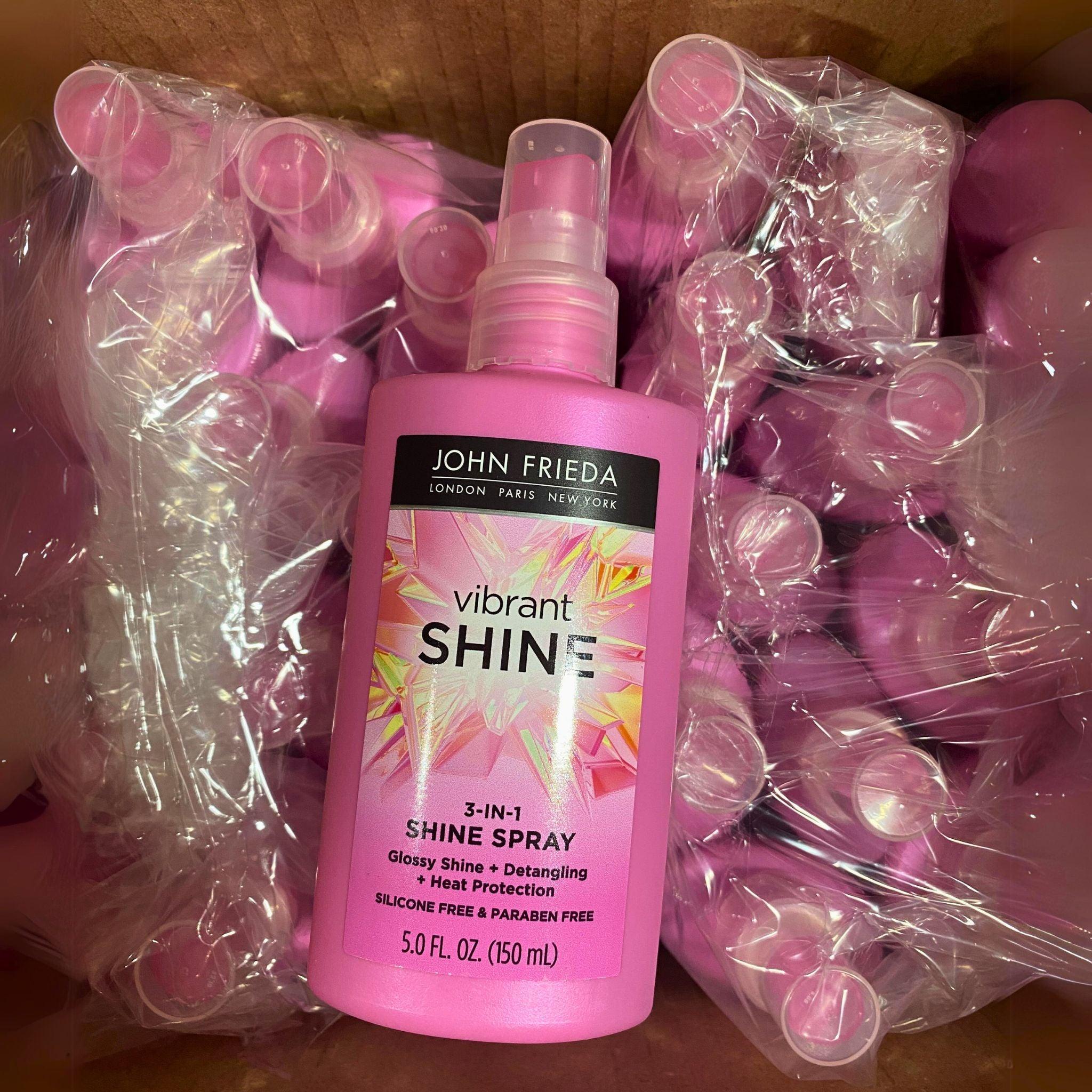 John Frieda Vibrant Shine 3-in-1 Shine Spray - Glossy Shine, Detangling & Heat Protection - Silicone Free & Paraben Free - 5.0 fl oz (50 Pack) - Perfect for Salon Styling, Daily Hair Care & Heat Styling Protection