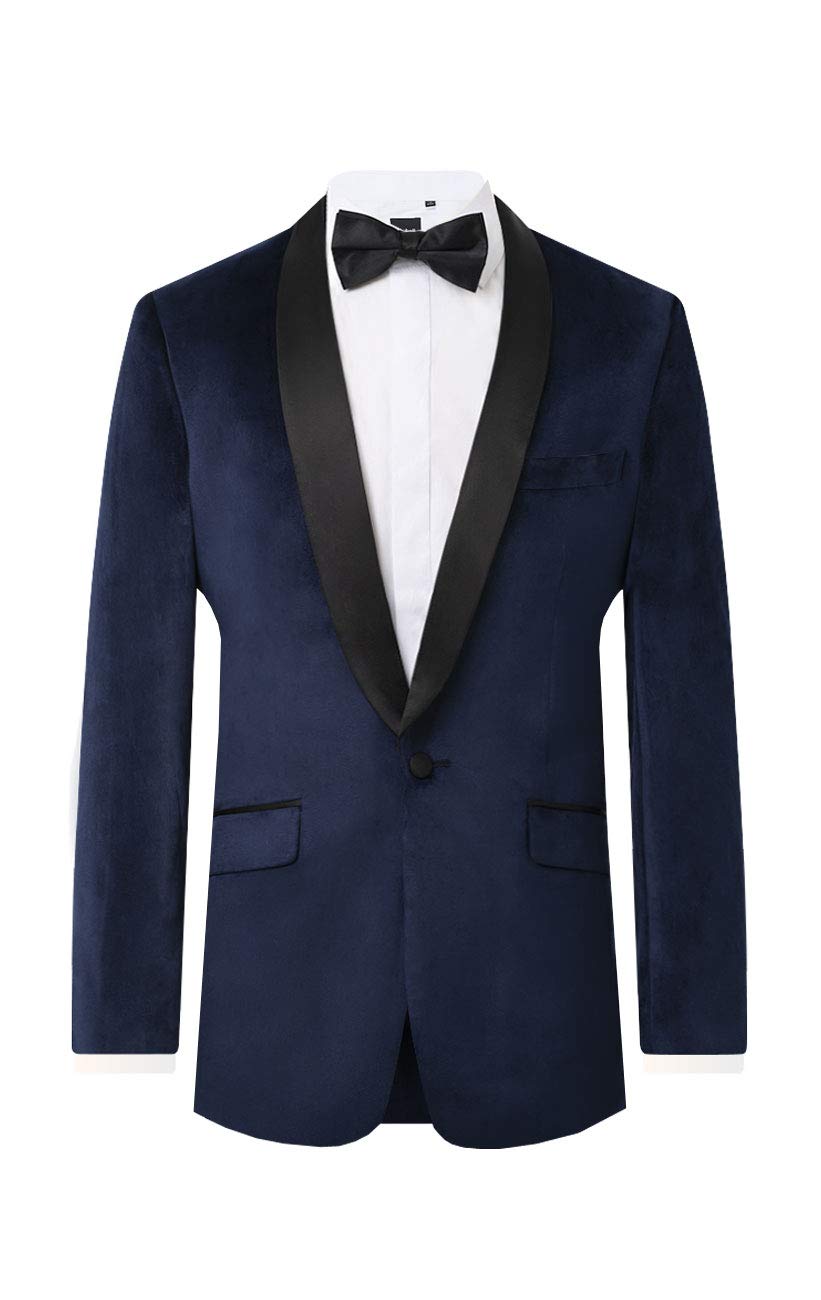 Elegant Dobell Men's Navy Blue Velvet Tuxedo Jacket - Slim Fit Dinner Suit with Contrast Shawl Lapel for Weddings, Galas & Formal Events