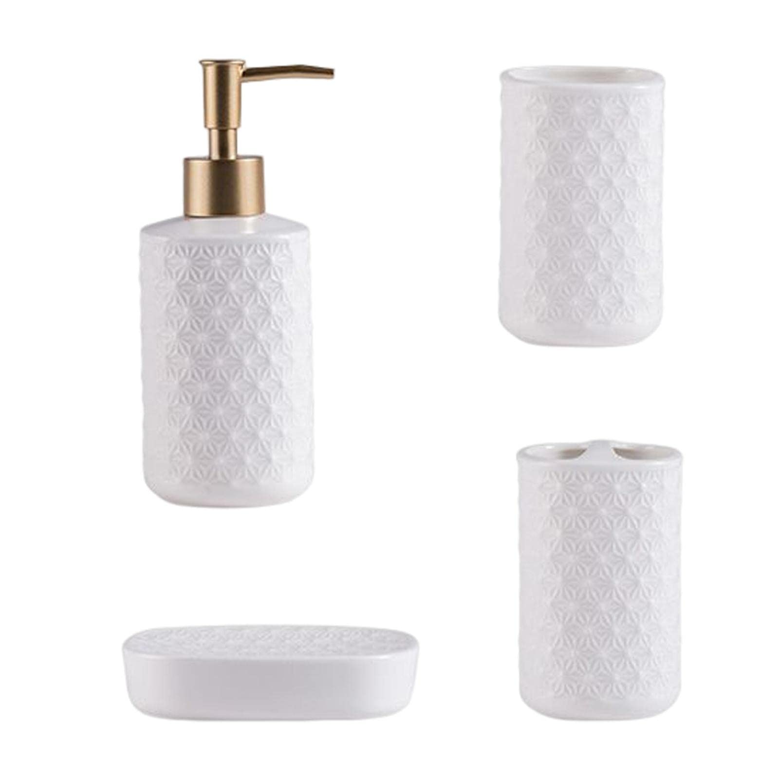 Premium 4-Piece Bathroom Accessories Set - Soap Dispenser, Toothbrush Holder, Soap Dish & Lotion Bottle - Durable & Easy to Clean Countertop Organizer for Modern Home Decor | Perfect for Guest Bathrooms, Master Suites & Apartment Vanities