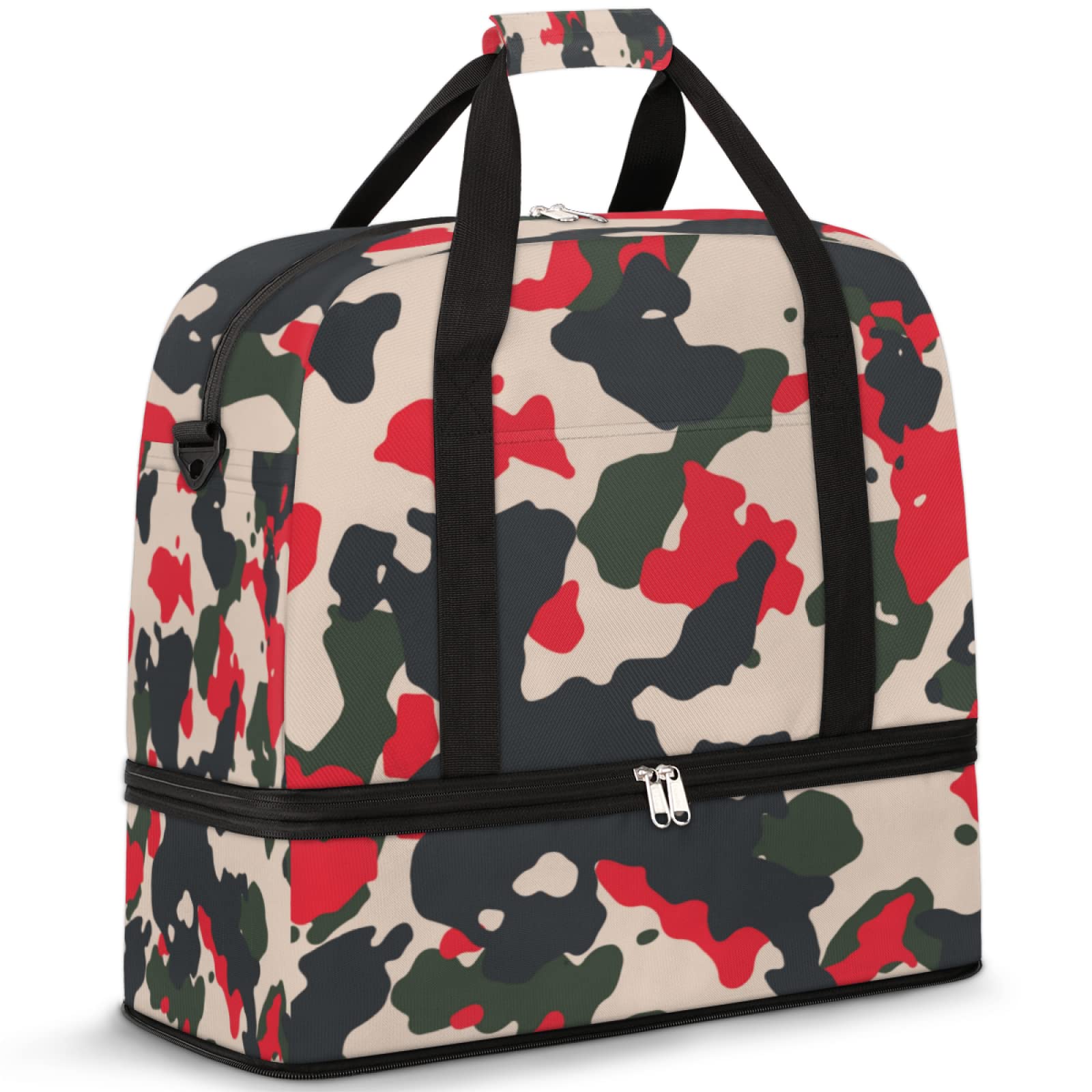 Military Camouflage Camo Duffle Bag - Waterproof Travel Gym Bag with Shoe Compartment - Weekender Overnight Bag for Men & Women - Perfect for Camping, Sports, Gym, Travel & Outdoor Adventures