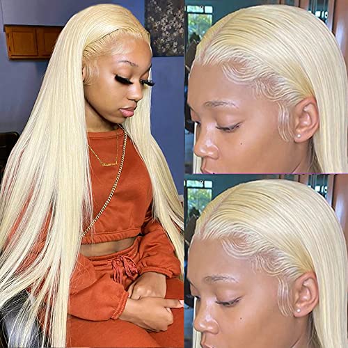 ANDRIA Blonde Lace Front Wig - 24 Inches Straight Long Synthetic Heat Resistant Hair for Women | 613 Colored Glueless Lace Wig in Gold | Perfect for Cosplay, Daily Wear & Special Occasions