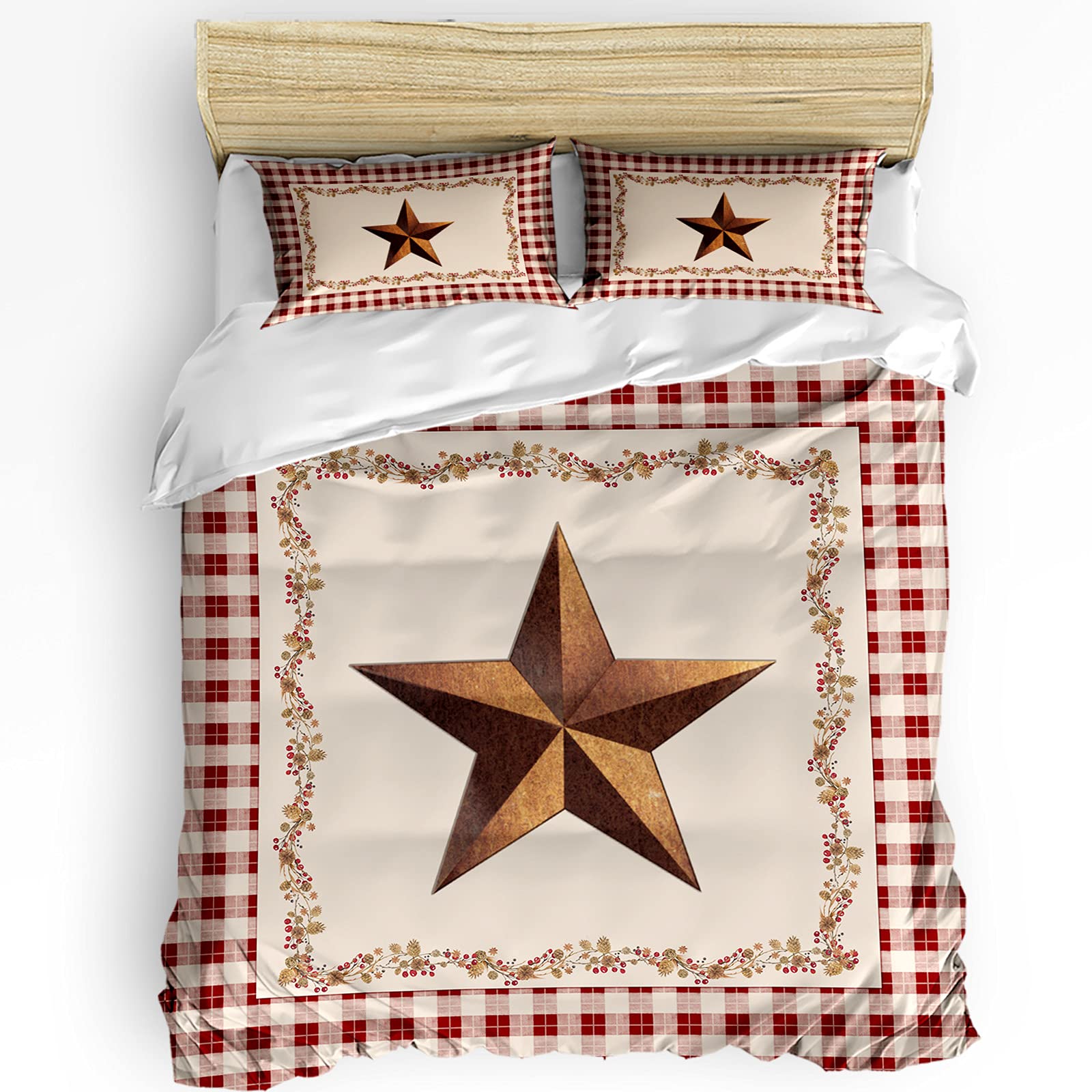 Flouky 3-Piece Duvet Cover Set Full Size - Soft Washed Comforter Cover with 2 Pillow Shams | Rustic Western Buffalo Plaid Bedding Collection in Red | Perfect for Kids & Adults Bedrooms, Guest Rooms & Farmhouse Decor