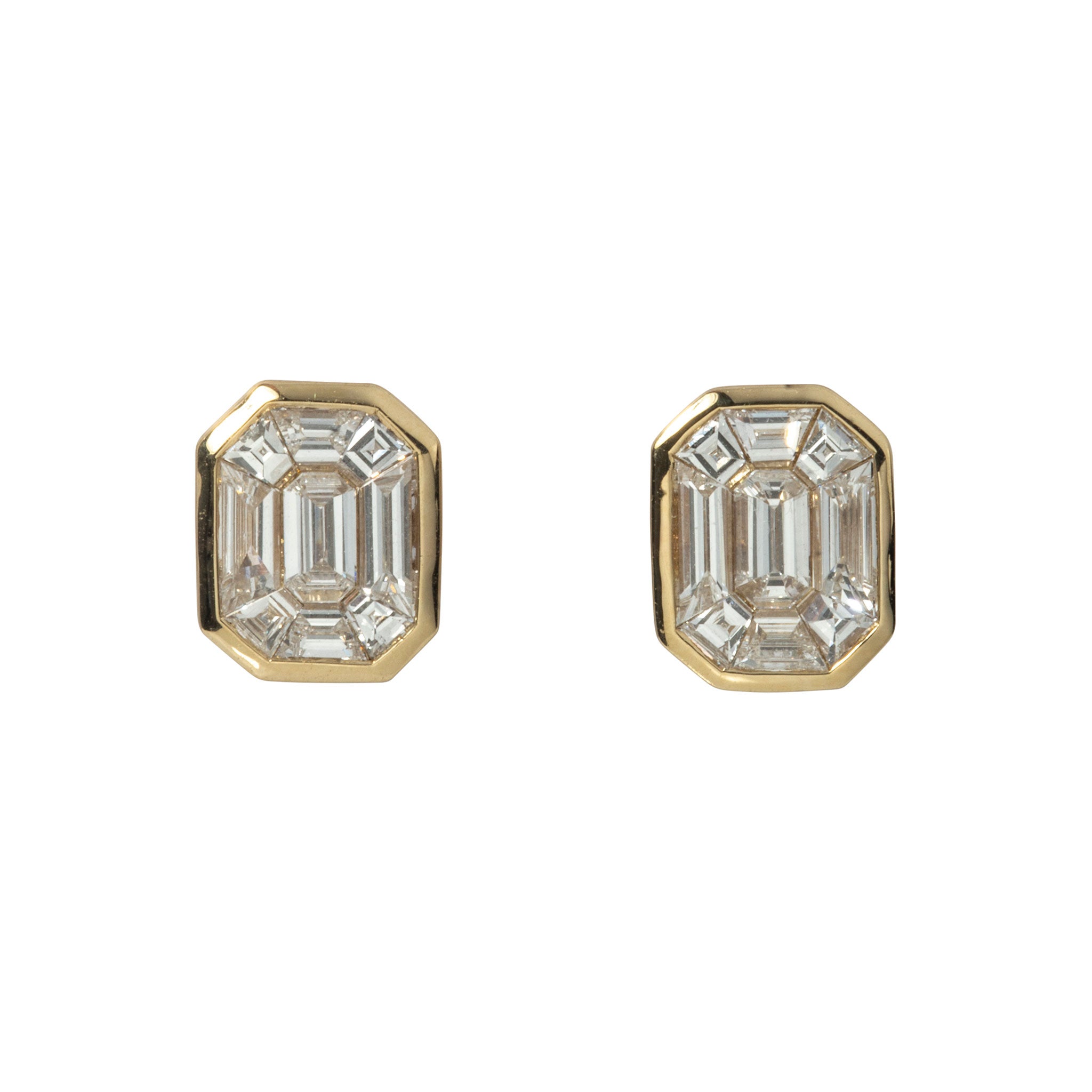 0.68ctw Diamond Emerald Cut Illusion 14K Gold Stud Earrings for Women - Elegant Wedding, Anniversary & Party Jewelry Gift