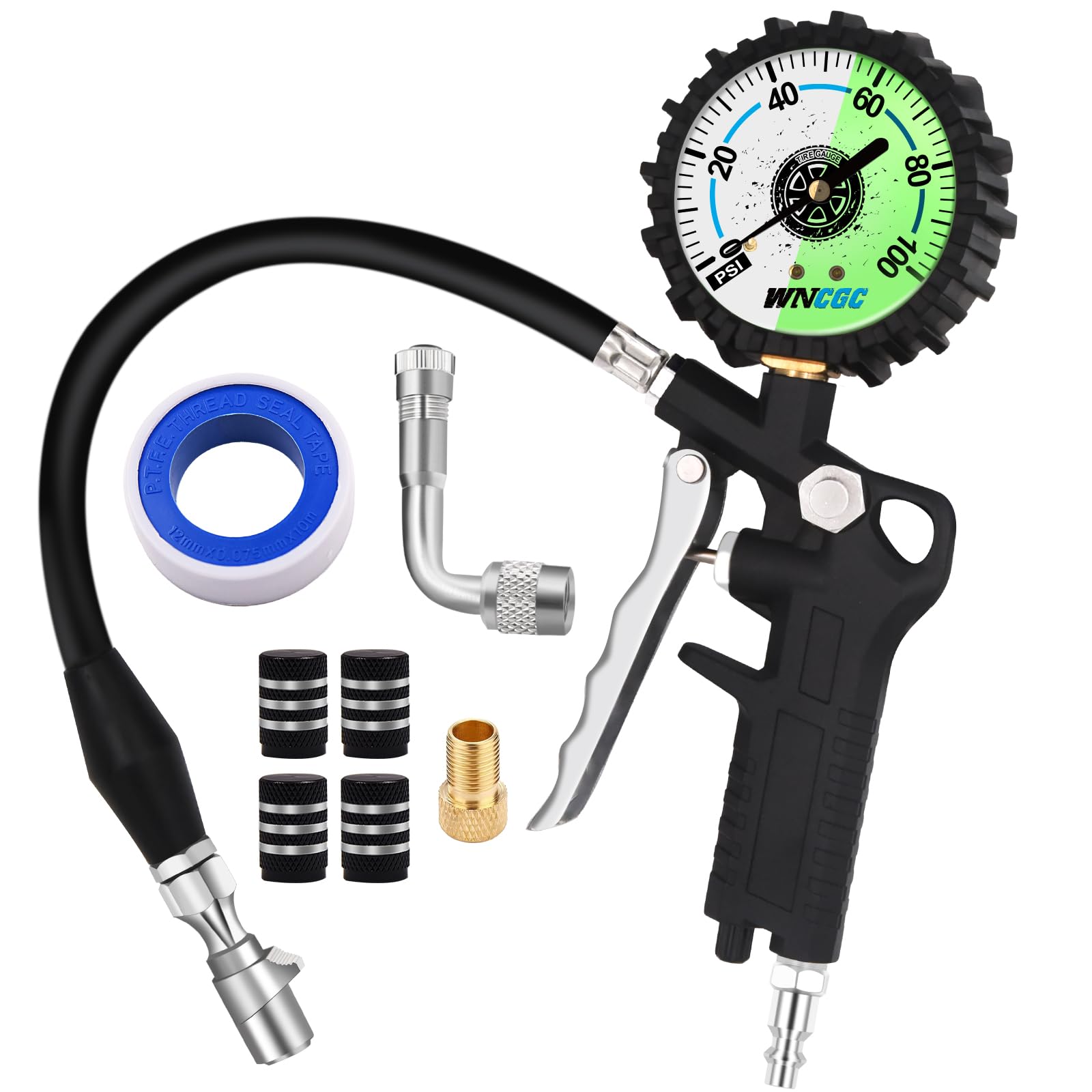 100PSI Tire Pressure Gauge with Locking Air Chuck - 2.5