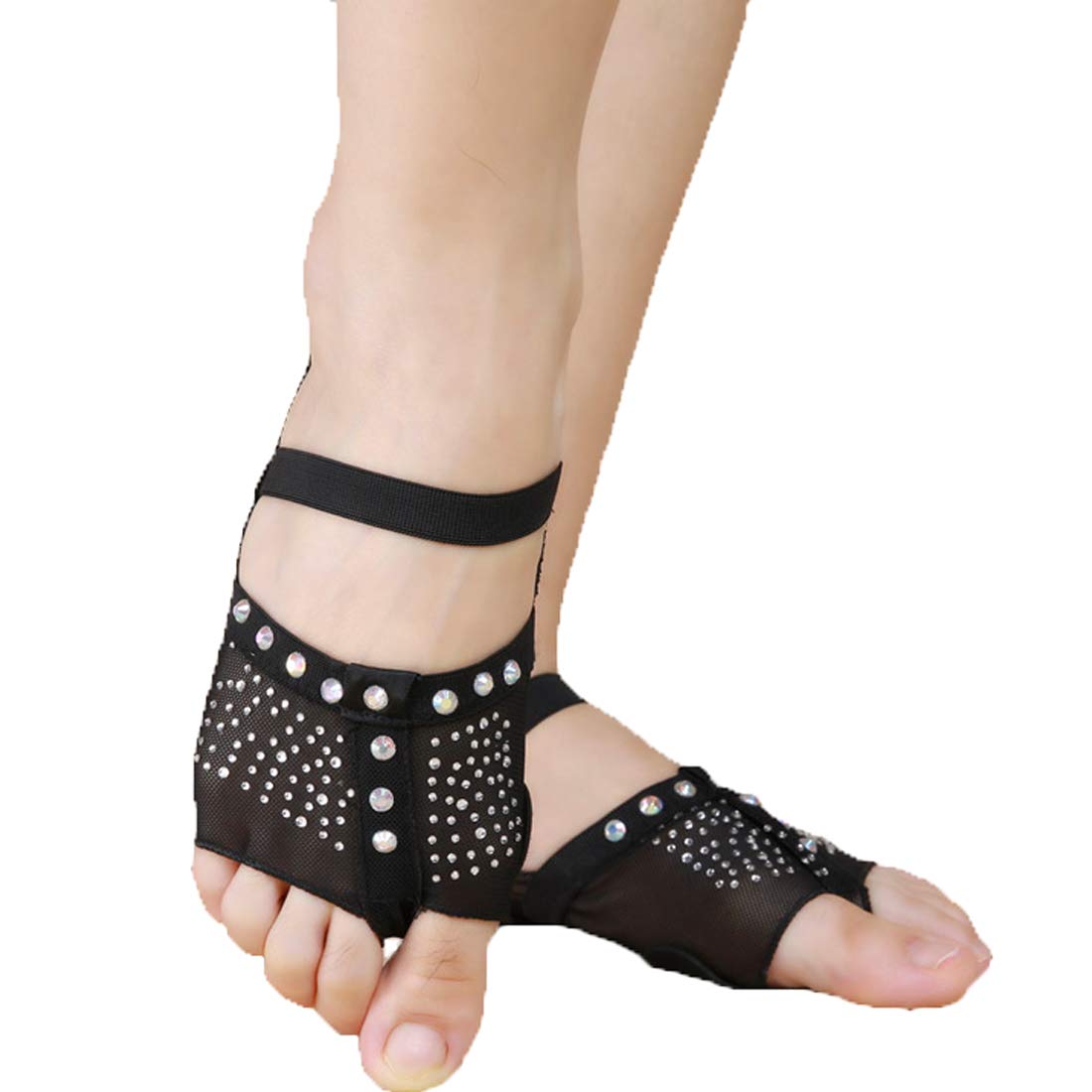 Calcifer White/Black Ballet Dance Socks with Toe Pad - Non-Slip Foot Thong for Ballet, Jazz, Contemporary Dance Practice - Ideal for Studio, Performance & Dance Class Protection