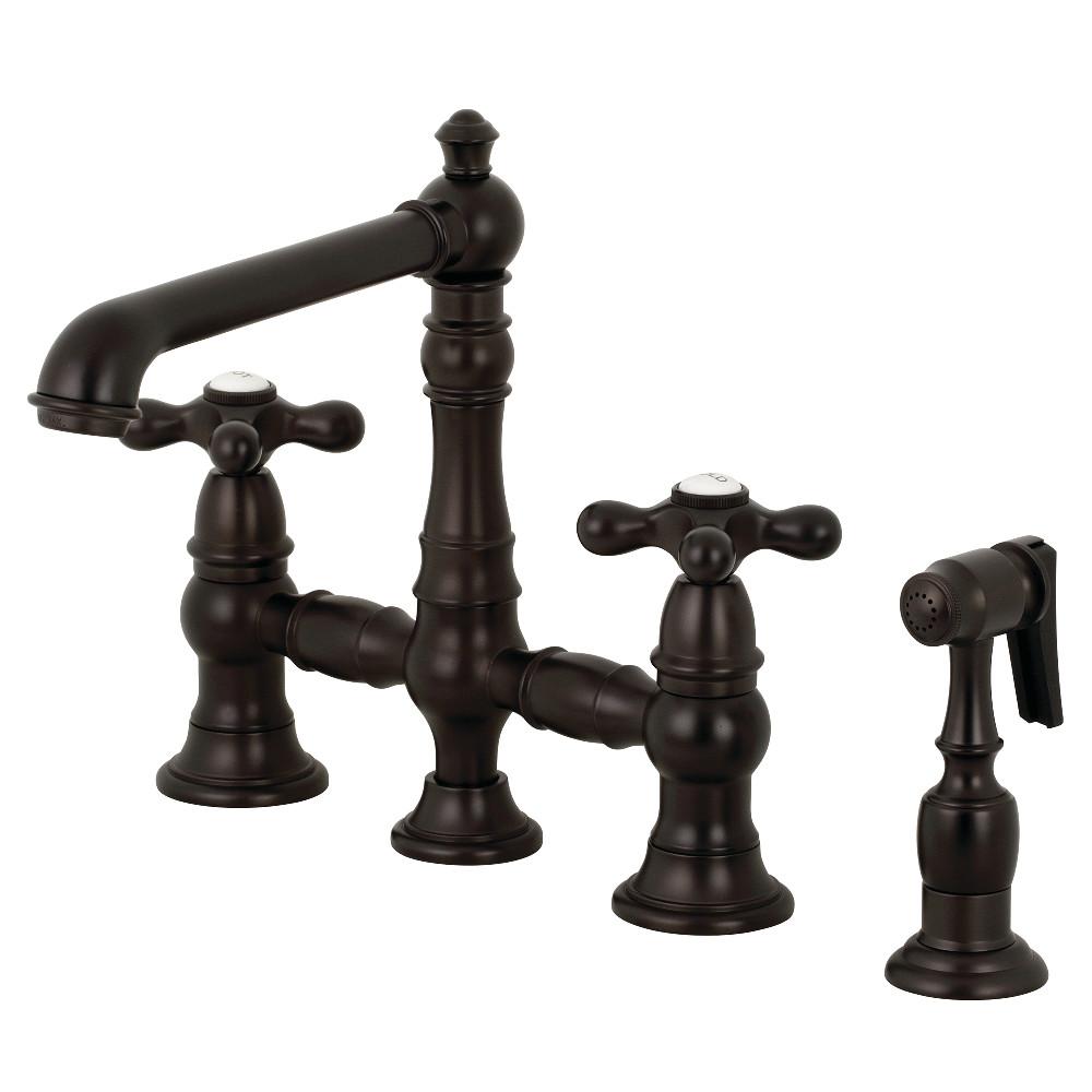 Kingston Brass KS7275AXBS 8-Inch Bridge Kitchen Faucet with Pull-Out Sprayer - English Country Style - Perfect for Farmhouse, Cottage & Traditional Kitchens