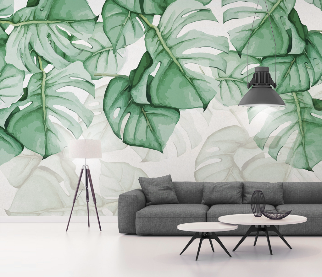 Tropical Fern Leaf Wallpaper Mural - Retro Botanical Peel & Stick Wall Decor for Living Room, Bedroom, or Office