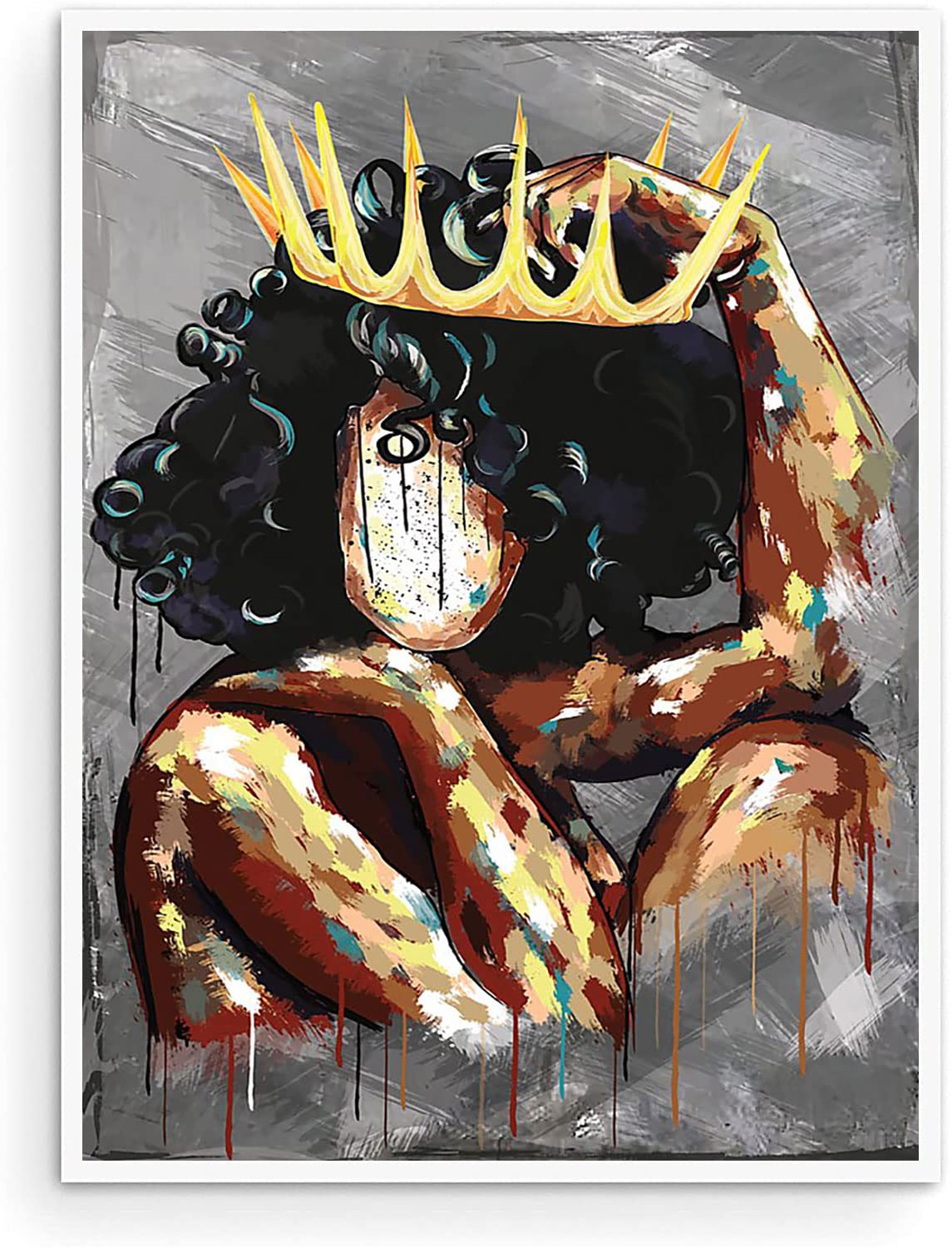African Wall Art Black Queen Canvas Print - Modern Abstract Home Decor 16x24 Inches Unframed Poster for Bedroom, Bathroom, Living Room & Office - Perfect Wall Decor for Women, Unique Gift Idea for Housewarming & Apartment Decorating