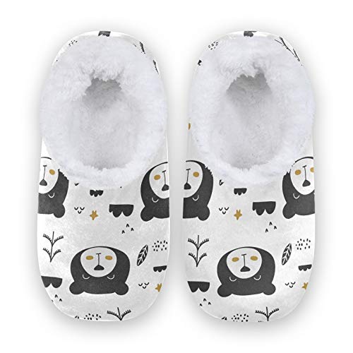 Cozy Bear Face Fleece House Slippers for Women & Men - Soft Indoor Home Shoes (US 7-8) - Perfect for Winter Comfort & Relaxing at Home