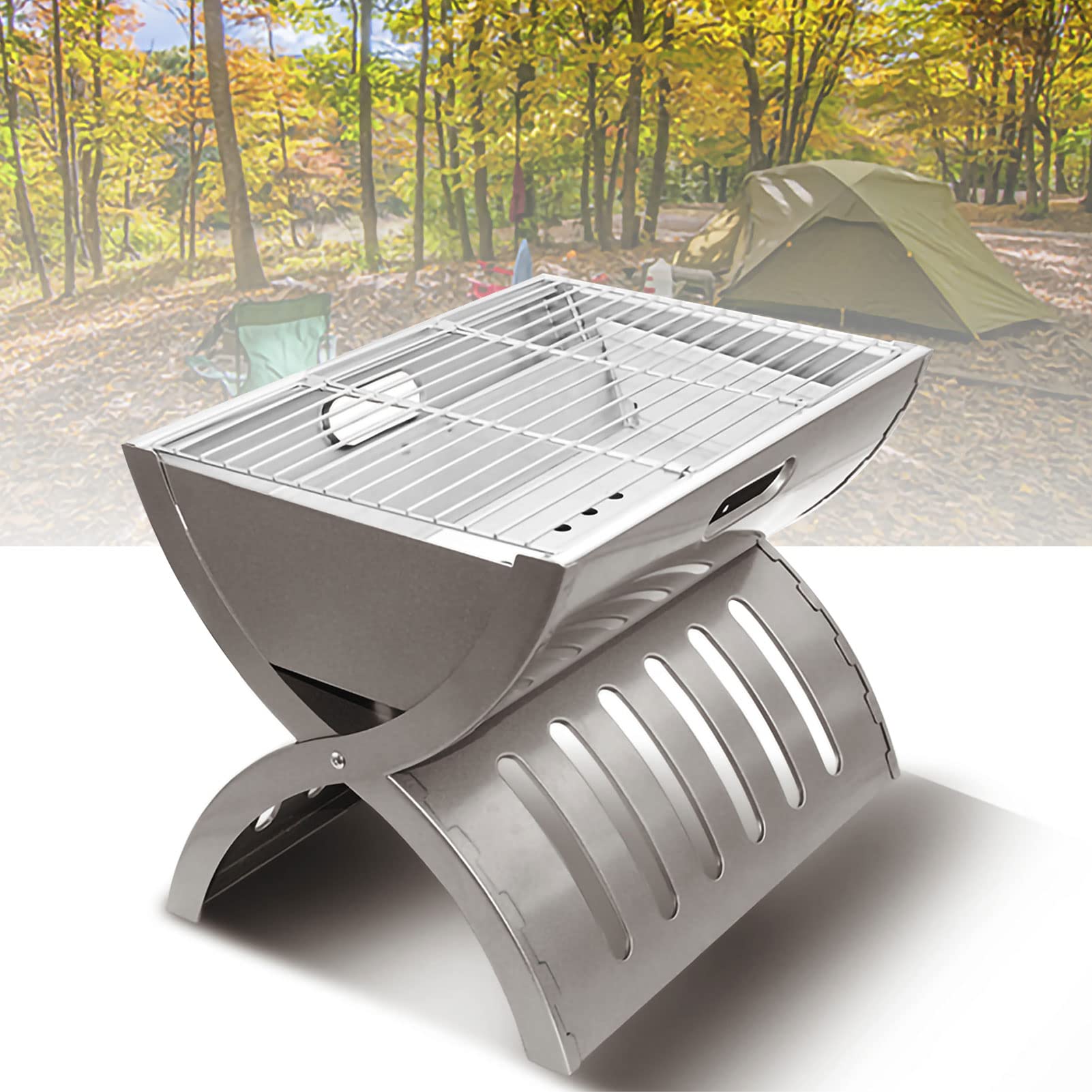 Portable Stainless Steel Mini Charcoal BBQ Grill - Foldable Lightweight Camping & Backyard Fire Pit for Outdoor Cooking, Picnics, Hiking, Travel & Parties (Silver) | Perfect for Garden Gatherings, Beach Cookouts & Tailgating