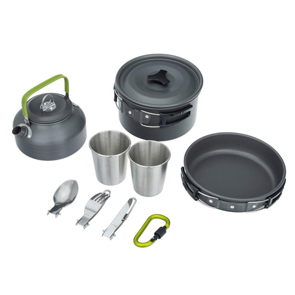 Lightweight Portable Camping Cookware Set - Nonstick Camping Pan, Kettle, Cups, Spoon, Fork & Cutter for Outdoor Cooking | Picnic, Hiking, Backpacking & Camping Gear (Black)