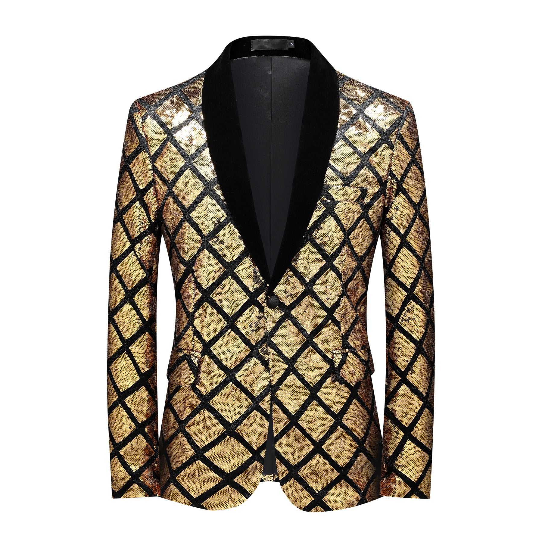 Men's Gold Glitter Checkered Blazer Jacket for Party, Wedding & Prom - Stylish Formal Wear for Special Occasions