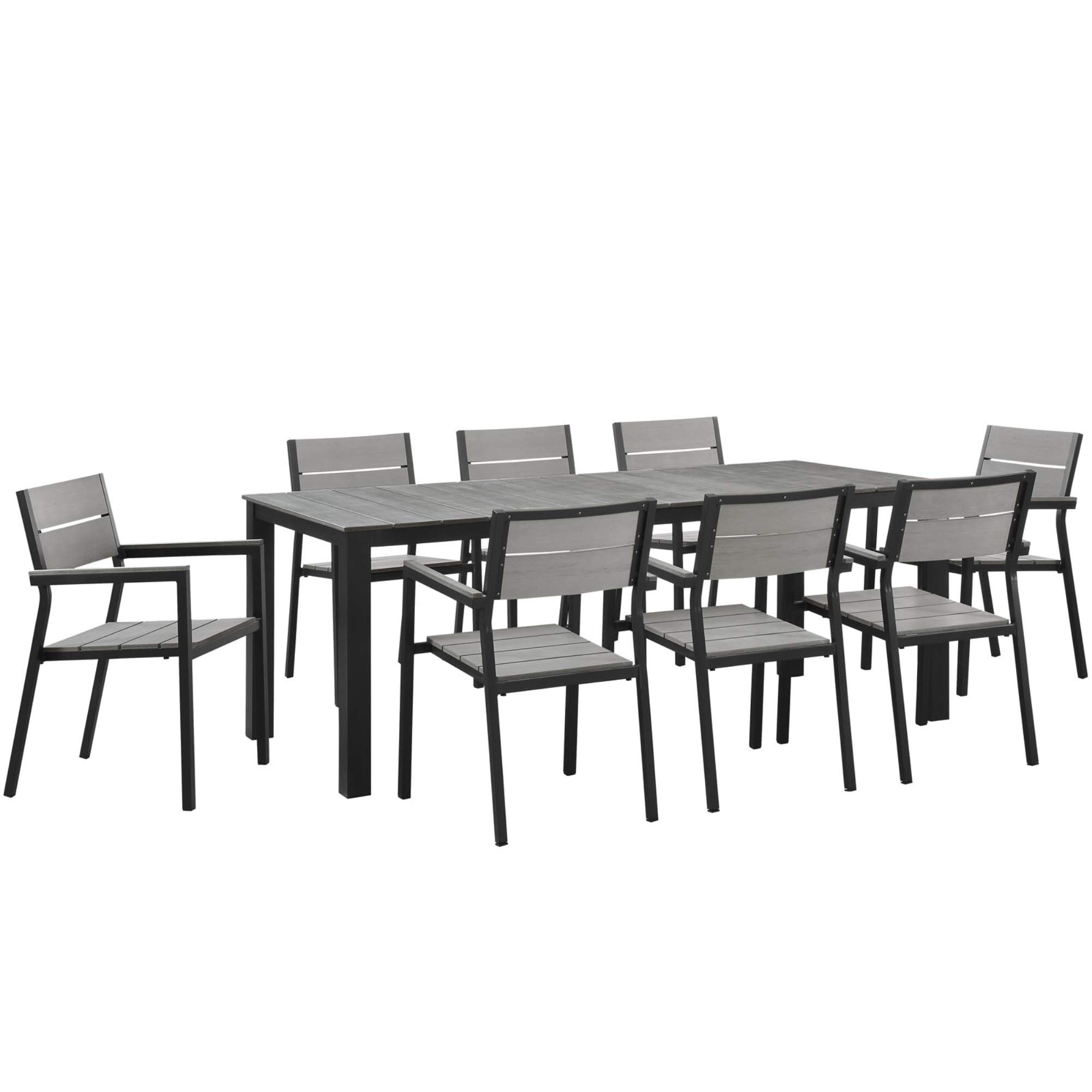 Ergode Maine 9-Piece Outdoor Patio Dining Set - Durable Synthetic Wood Grain Table & Chairs with Aluminum Frame - Perfect for Backyard, Garden, Poolside & Outdoor Entertaining