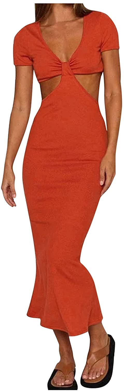 Sexy Cut Out Bodycon Maxi Dress for Women - Short Sleeve Casual Summer Dress | Perfect for Beach Parties, Date Nights & Club Outings