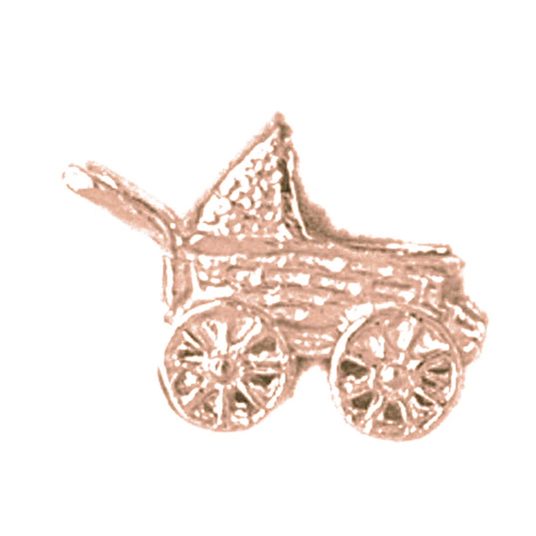14K Rose Gold 3D Baby Stroller Charm Pendant - 12mm Tiny Cradle Necklace for Newborn Gifts & Mom Jewelry | Baby Shower, Christening, First Birthday Present