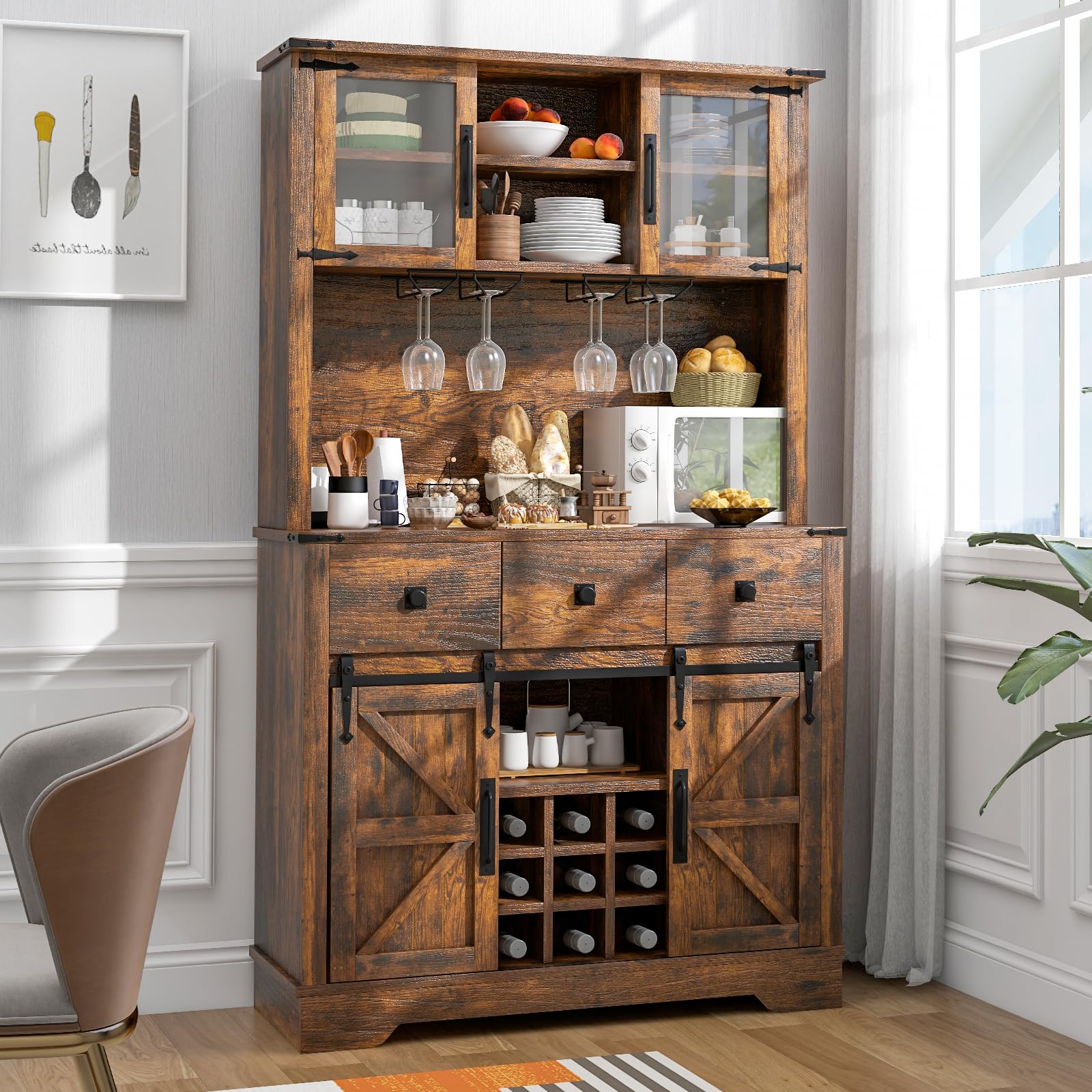 Farmhouse Coffee Bar Cabinet with Storage, 72