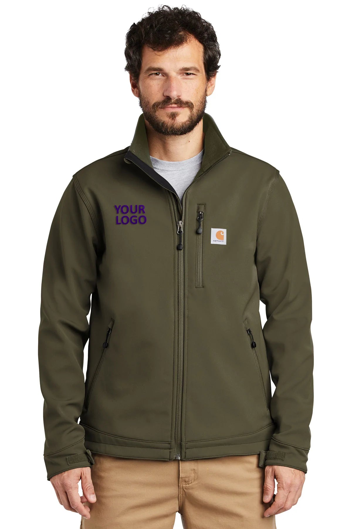 Carhartt Crowley Soft Shell Jacket for Men - Waterproof Windproof Fleece Lined Outdoor Work Jacket - Moss Green - Ideal for Construction, Hiking & Cold Weather Activities