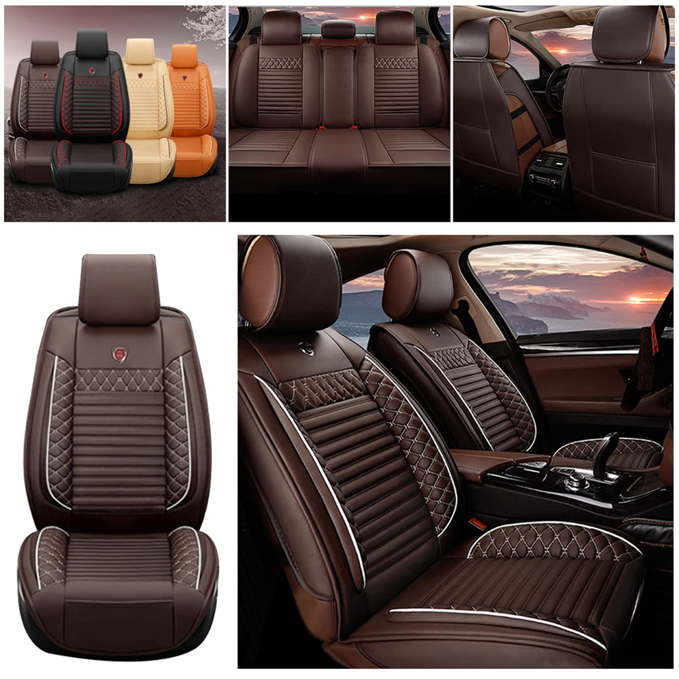Premium PU Leather Car Seat Covers for Audi A6 (2000-2022) - Waterproof, Wear-Resistant, Coffee Brown - Perfect for Daily Commuting, Road Trips & Car Interior Protection