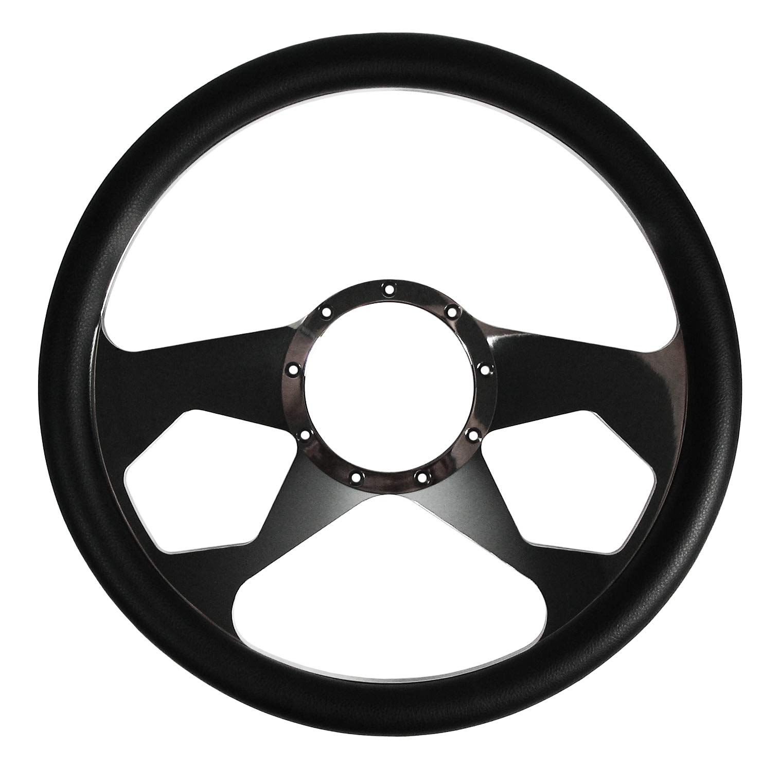 SOUTHWEST SPEED 14-Inch Chrome Plated Billet Steering Wheel with Black Leather Wrap - High Performance Revolution Design for Hot Rods, Muscle Cars & Custom Builds - Perfect for Racing, Drifting & Car Shows