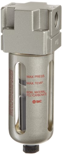 SMC AFM20-N01C-CZ Oil Mist Separator - 0.3 Micron Filtration, 7 SCFM Flow Rate, Polycarbonate Bowl with Guard, Float Auto Drain (N.C.), 1/8