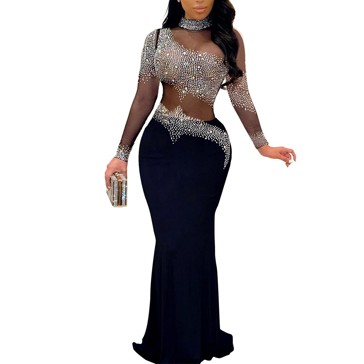 Ranfare Women's Sexy Mini Bodycon Dress - Turtleneck Mesh Party Dress for Nightclub, Evening Out & Special Occasions | Perfect for Clubbing, Dates & Holiday Events